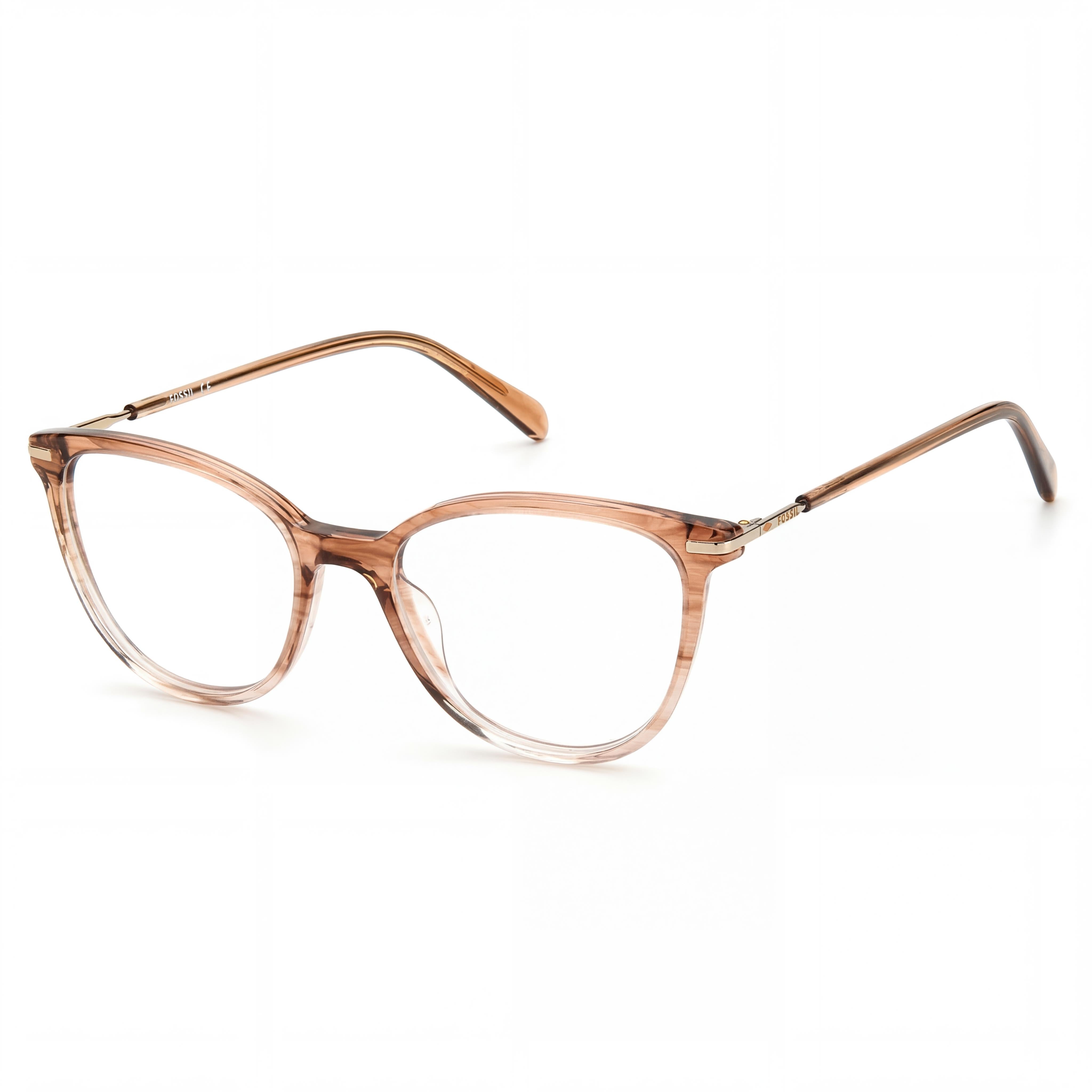 Fossil Modern Women's Eyeglasses featuring Full Rim Acetate Frame in Horn Beige, Size 51-17-140, Photo 1