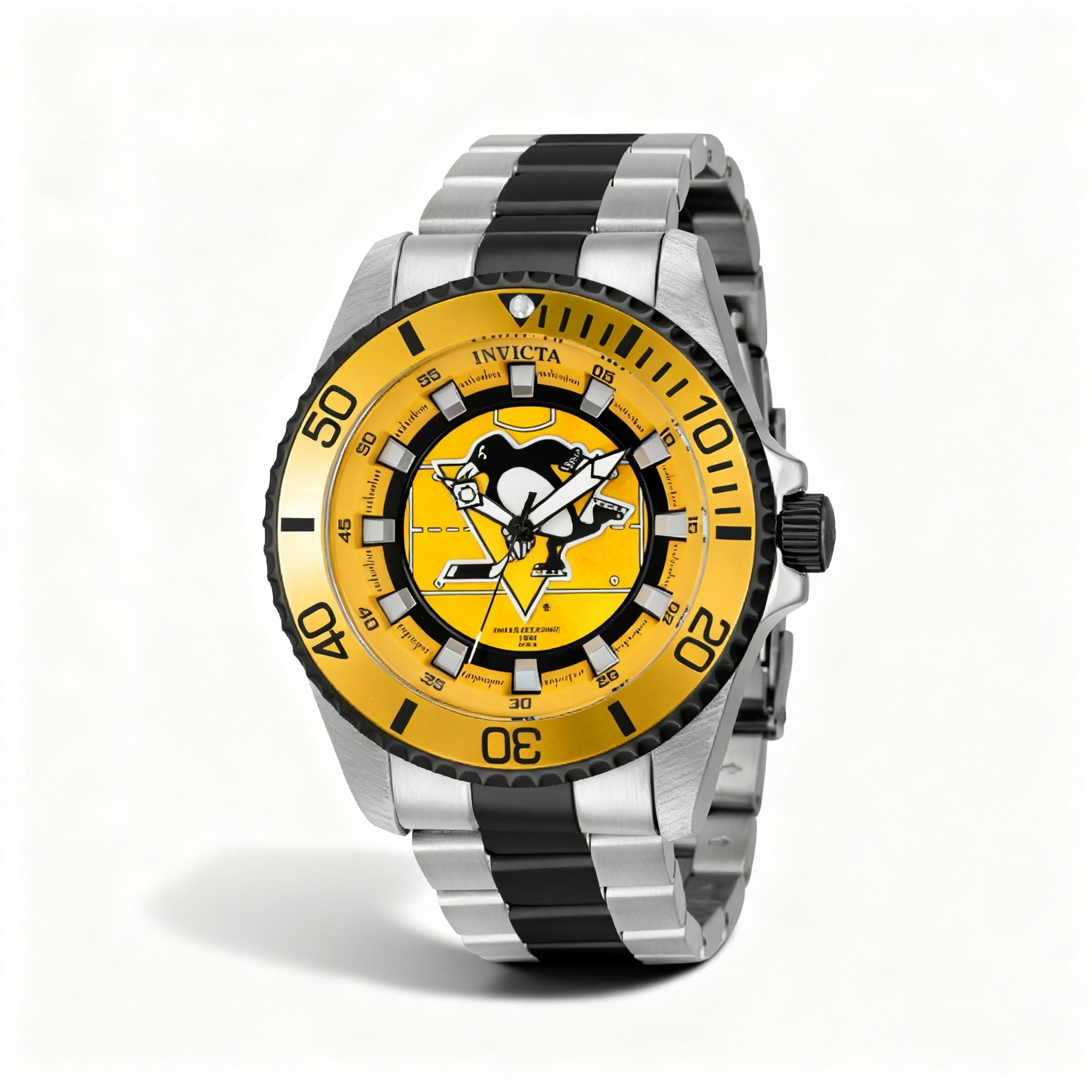 Invicta IN-42242-AMZUK Men's Quartz Watch, 47mm Stainless Steel, Yellow Dial, Two-Tone Black Silver Band, Water Resistant