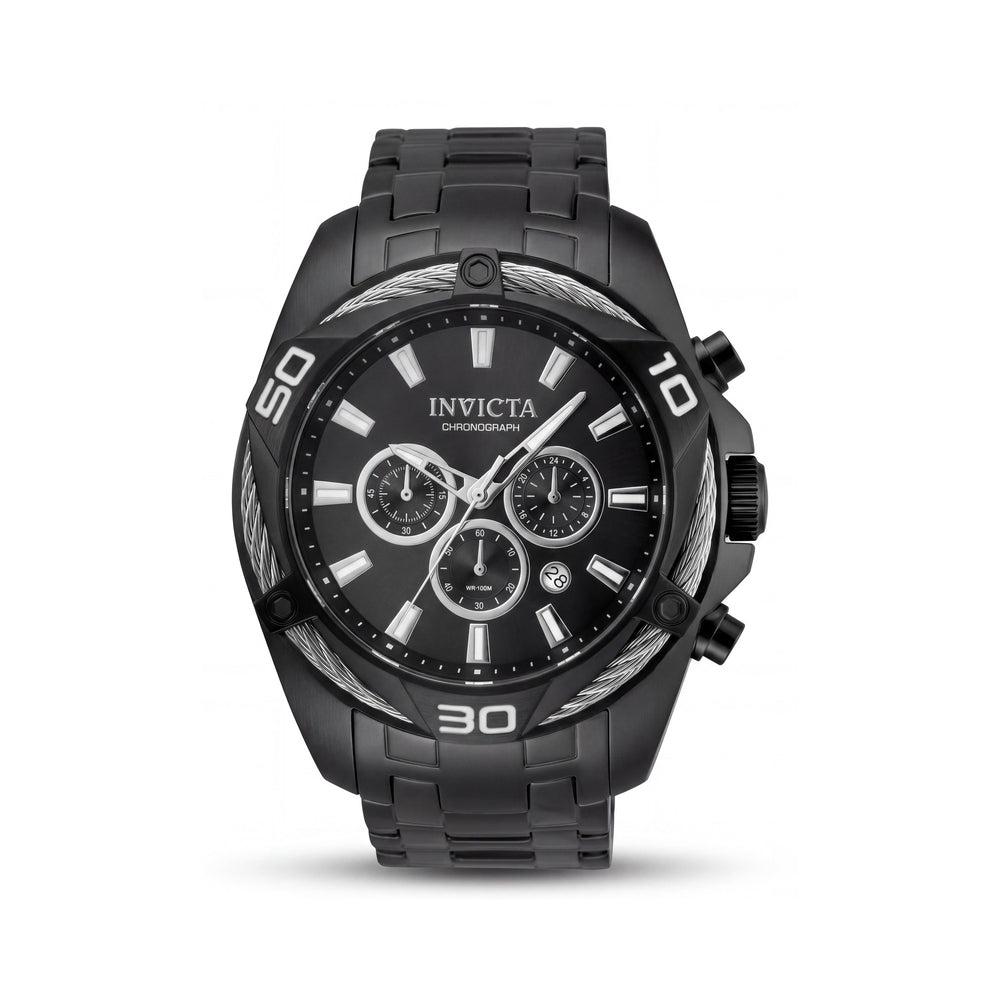 Reloj Invicta Bolt de Cuarzo para Hombre con Cronógrafo, Esfera Negra, Brazalete de Acero Inoxidable y Caja de 50 mm