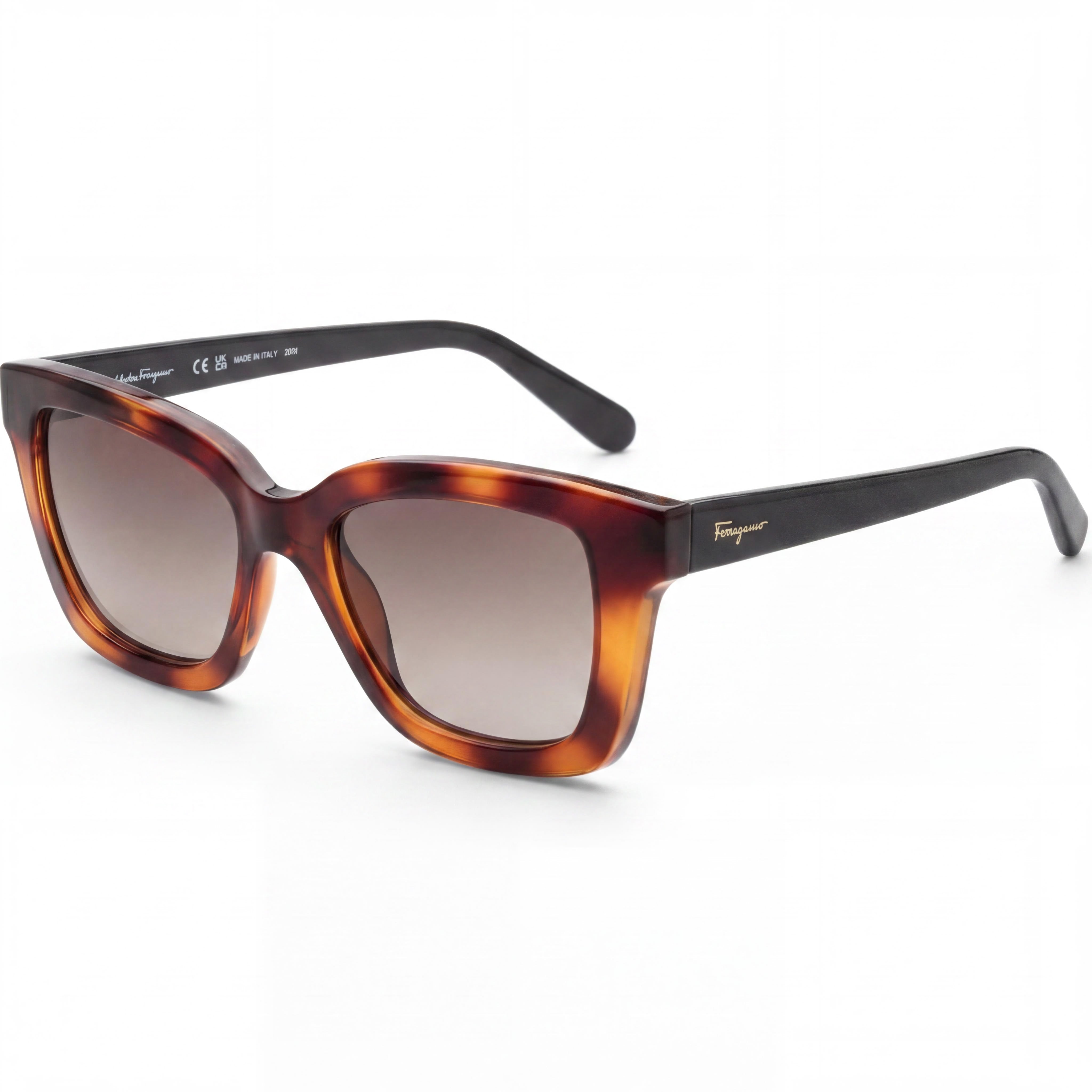 Gafas de sol Ferragamo Classic unisex, de plástico carey, con lentes marrones degradadas no polarizadas y protección UV de 53 mm, Photo 1