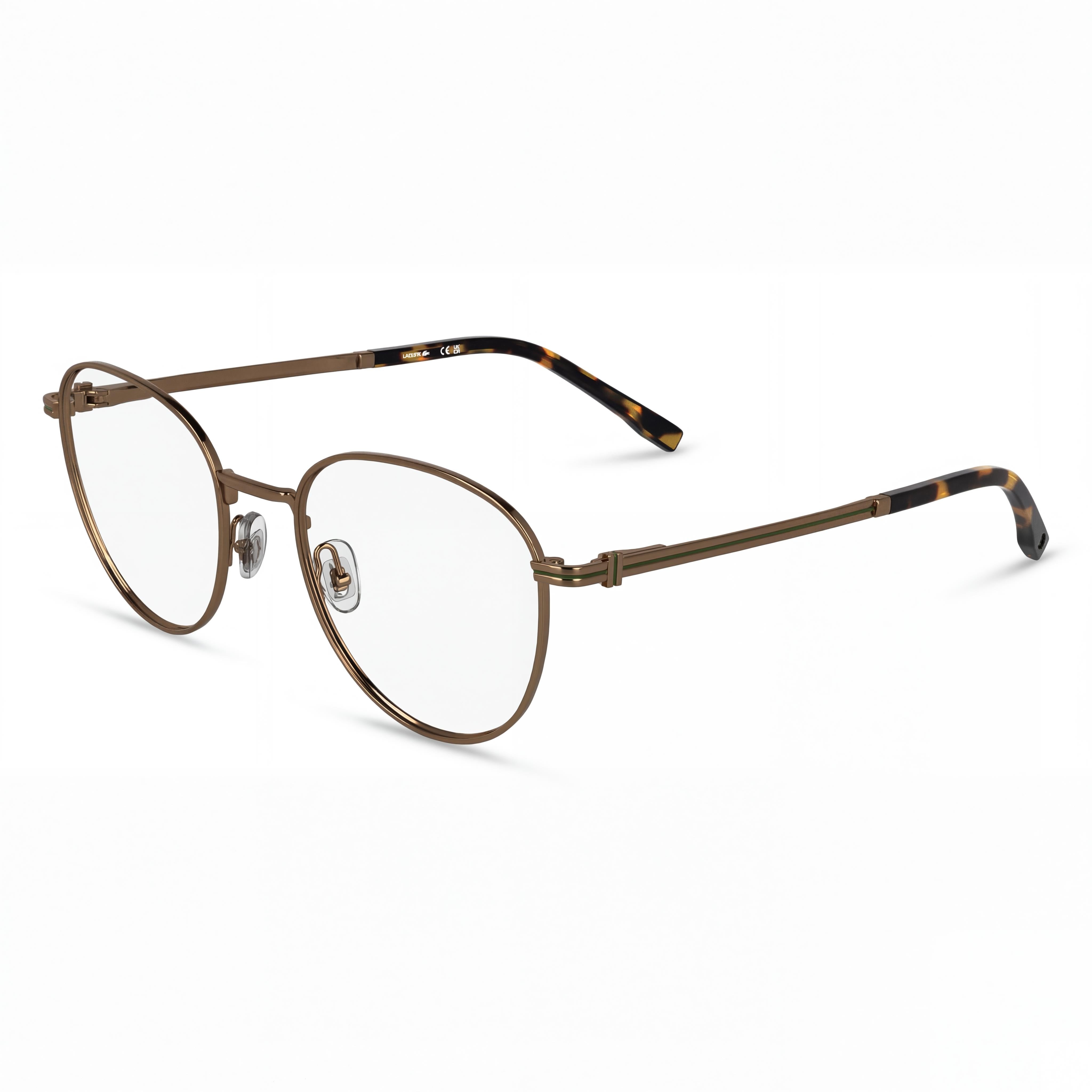 Lacoste Modern Unisex Oval Metal Frame Eyeglasses with Plastic Lenses in Amber Gold (52mm Lens, 20mm Bridge, 145mm Temple), Photo 1