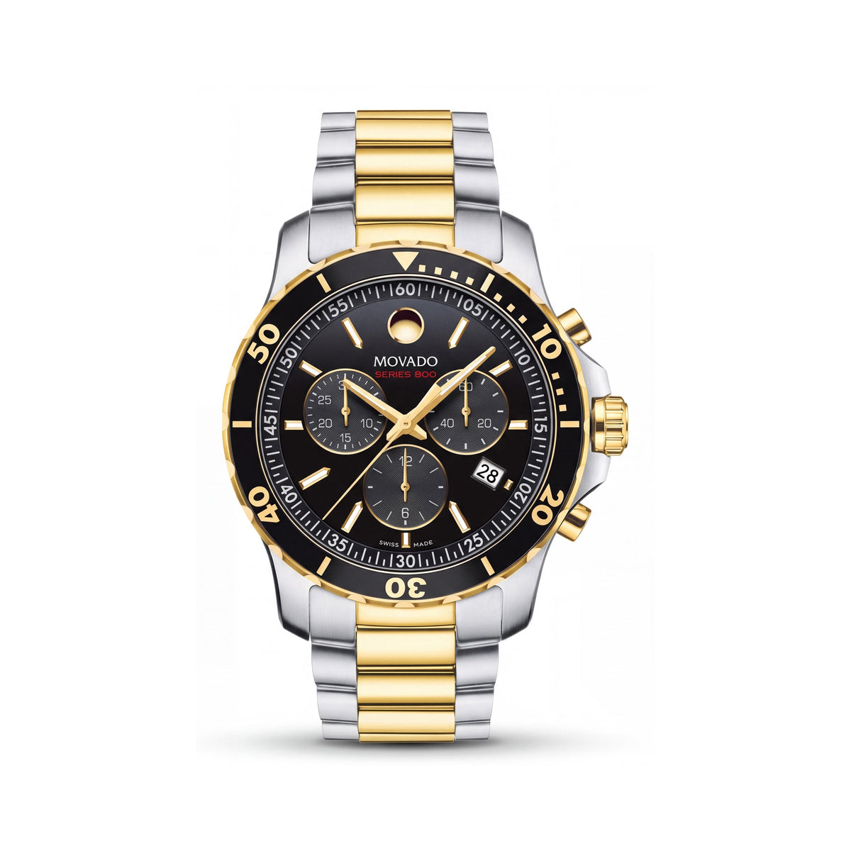 Reloj Movado para hombre, movimiento de cuarzo, cronógrafo, caja en tonos dorado, negro y plateado, resistente al agua hasta 200 m, Photo 1