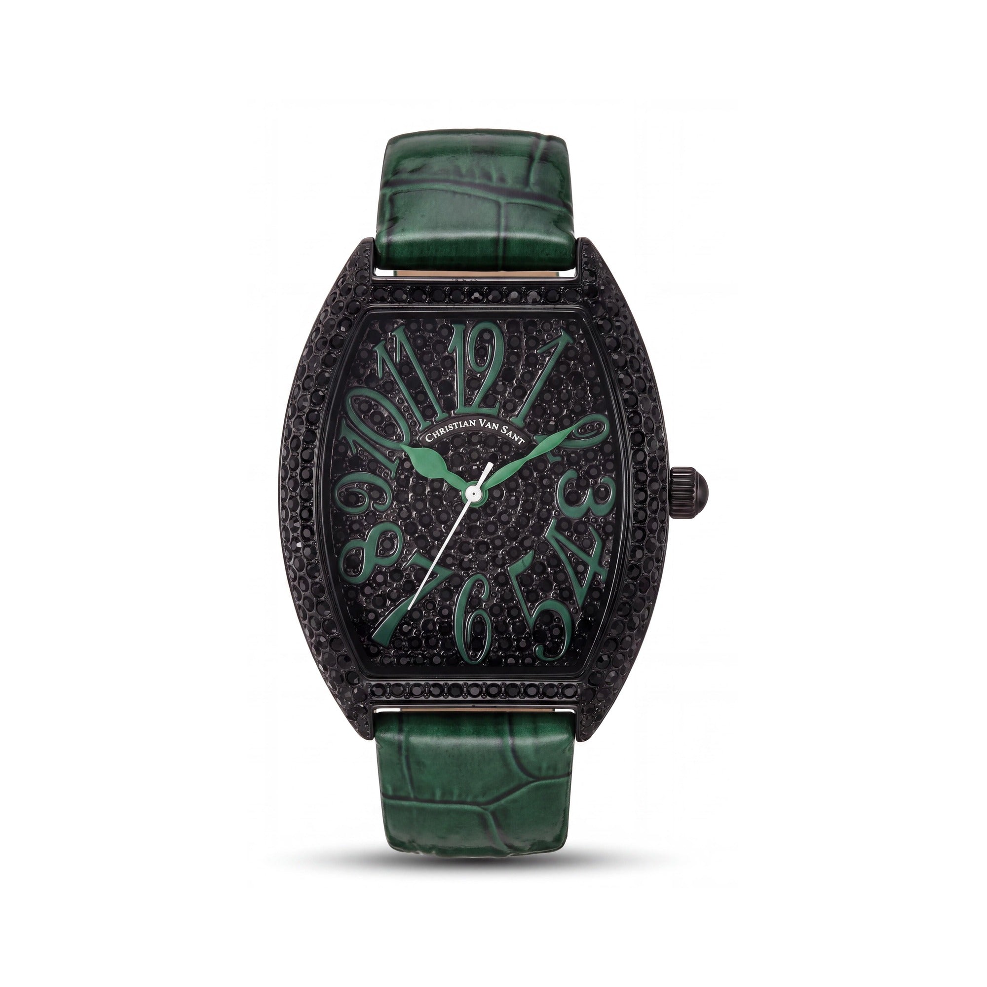 Christian Van Sant CV4825 Quartz Movement Women's Watch, Black Dial, Leather Strap, Crystals on Dial and Bezel, Photo 1