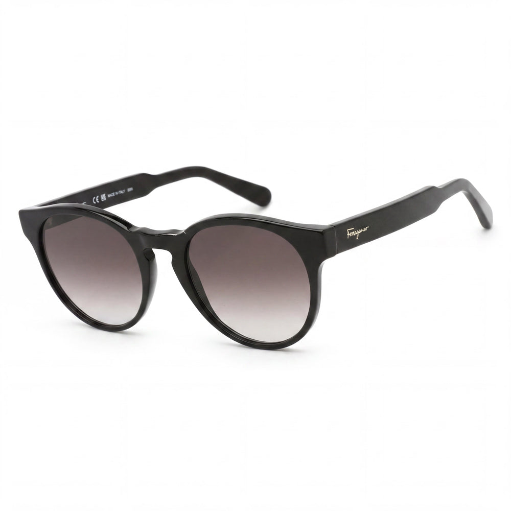 Gafas de sol Salvatore Ferragamo Retro Round para mujer, de plástico negro, con degradado gris y protección UV, 52 mm