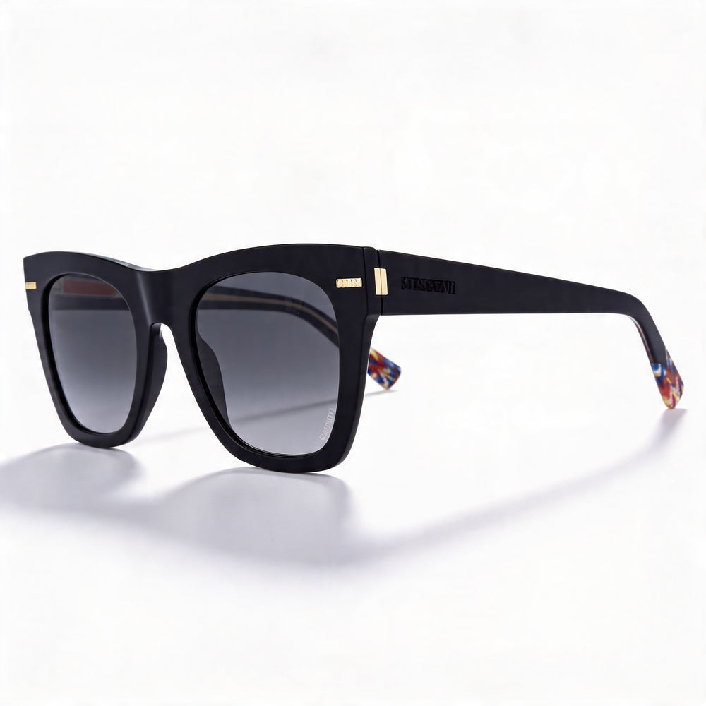 Gafas de sol M Missoni MIS 0069/S para mujer, cuadradas, de acetato negro, con lentes de policarbonato sombreado gris oscuro con protección UV, 51 mm