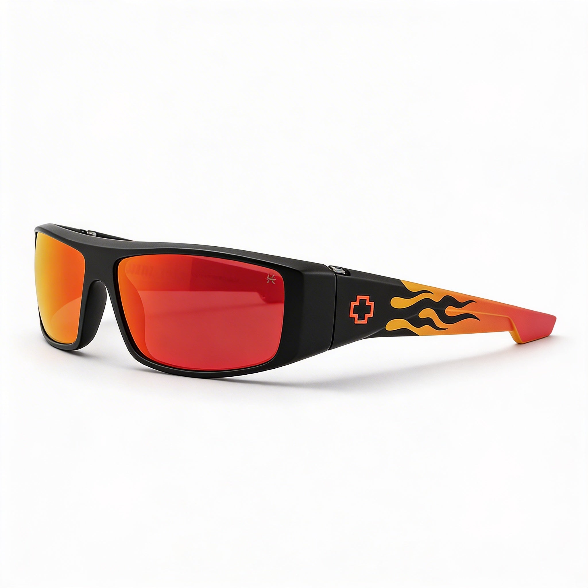Spy Casual Unisex Plástico Negro Mate Llamas Naranjas Lentes Espejados Verdes Grises Rojos 61mm, Photo 1