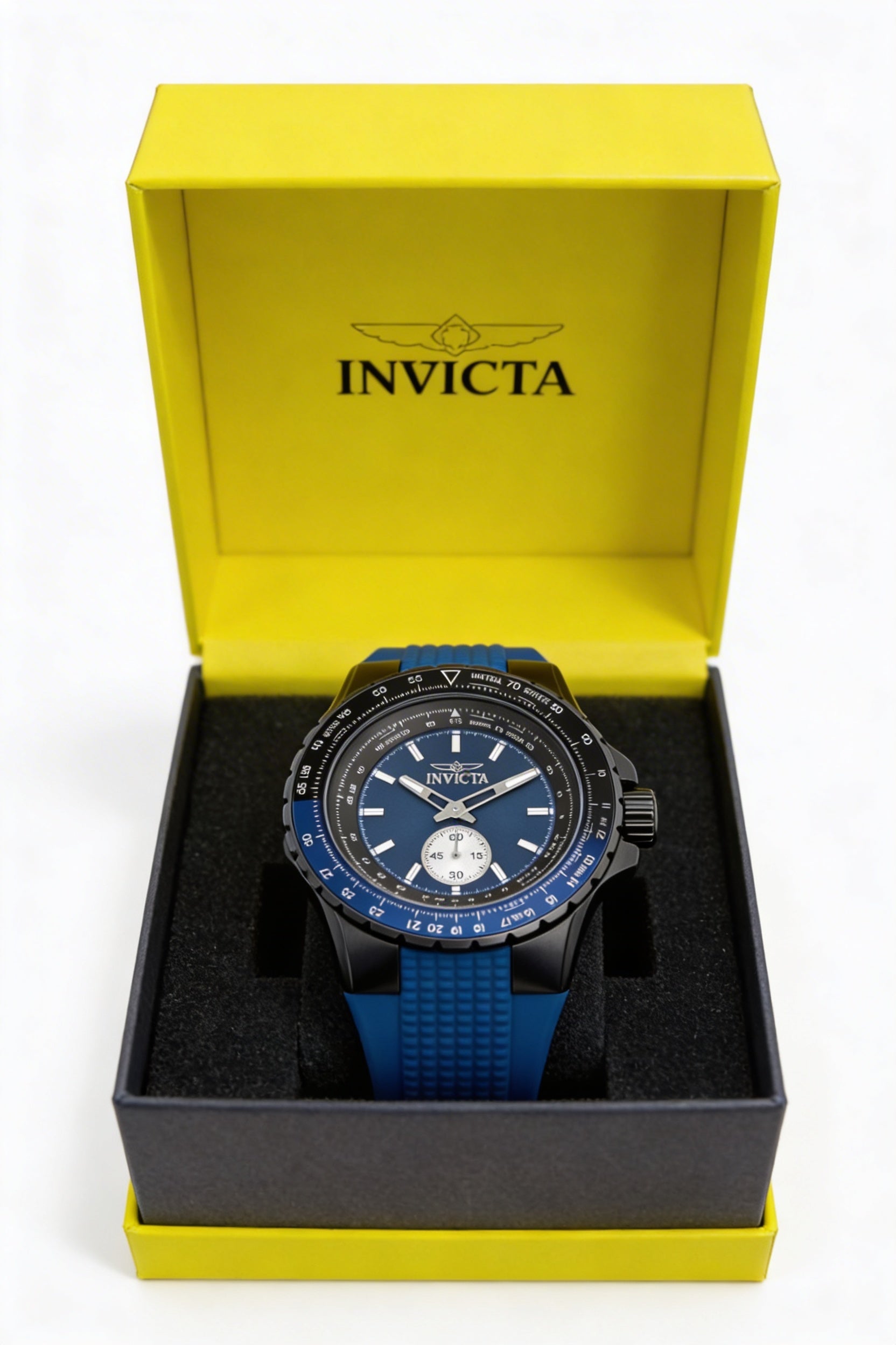 Reloj Invicta Aviator 49300 para hombre, de cuarzo, acero inoxidable negro, 50 mm, esfera azul, correa de silicona y resistente al agua hasta 10 ATM., Photo 1