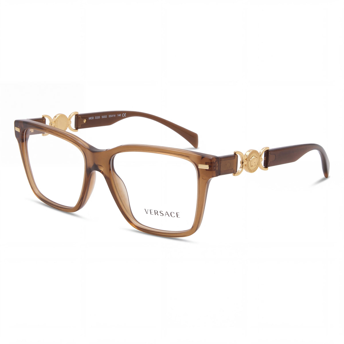 Gafas Versace para mujer de acetato con montura completa en marrón transparente y lentes de policarbonato transparentes de 54 mm, Photo 1