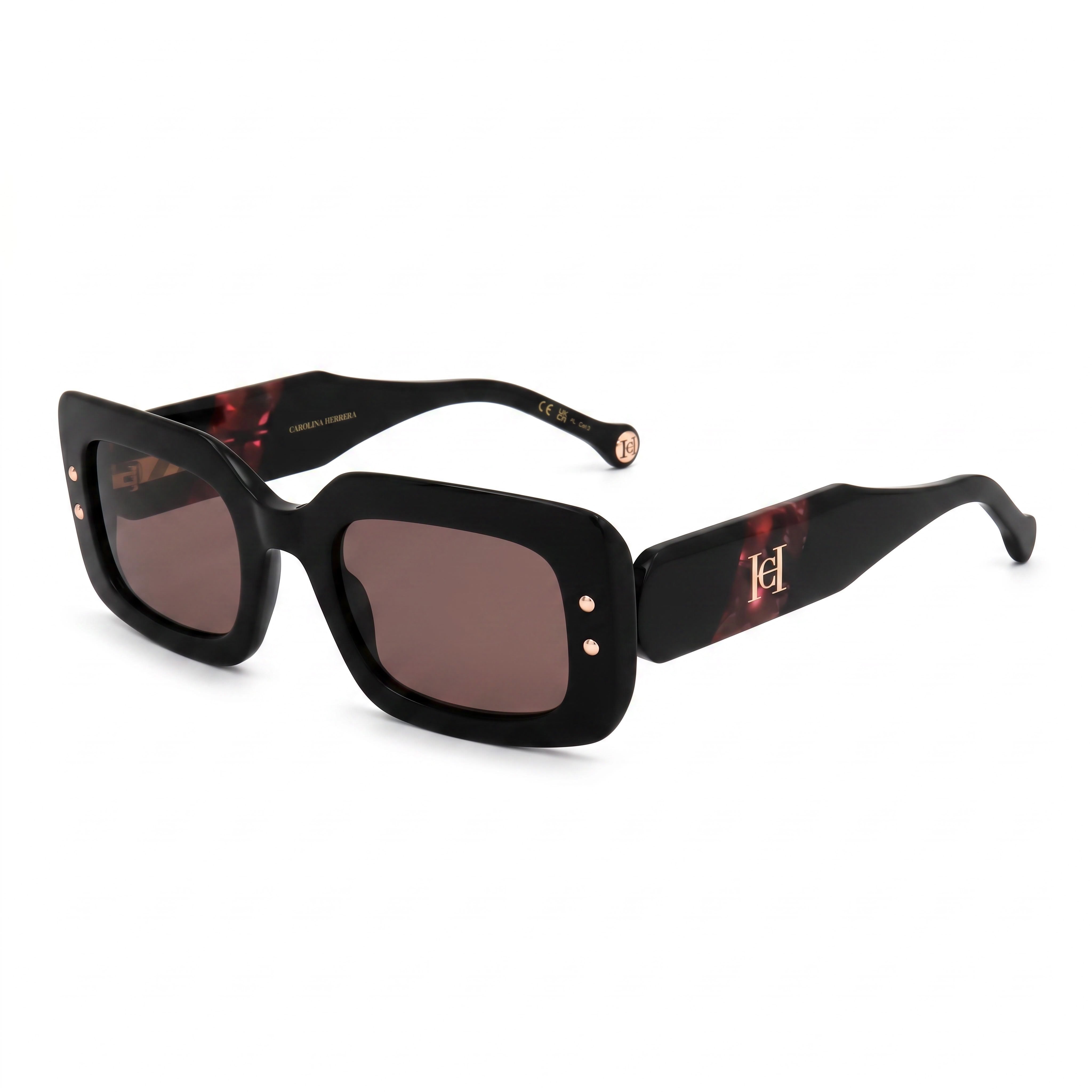 Carolina Herrera Gafas de Sol de Mujer de Temporada, Montura de Plástico Negra Burdeos con Lentes de Policarbonato de 50mm, Photo 1
