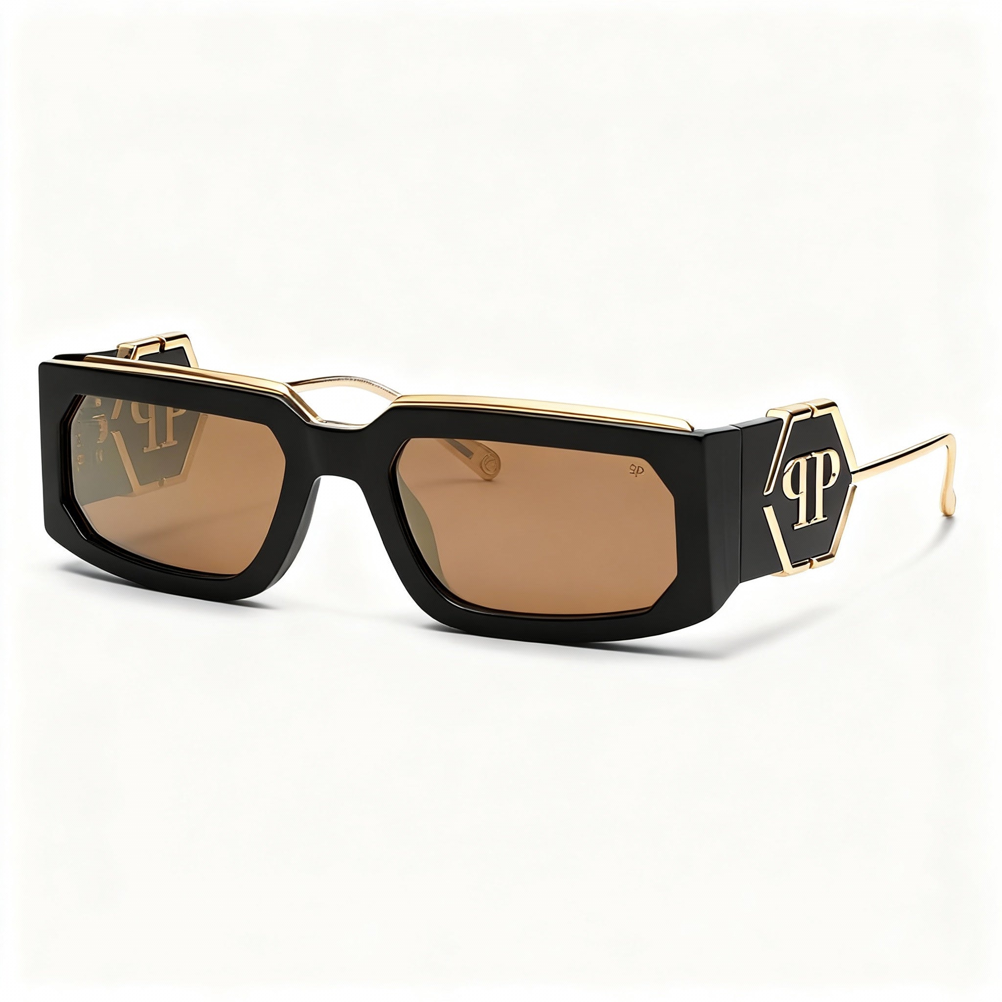Philipp Plein SPP119M Modern Unisex Multi-Coloured Cellulose Acetate Sunglasses, Smoke Mirror Gold Lens 58-21-135
