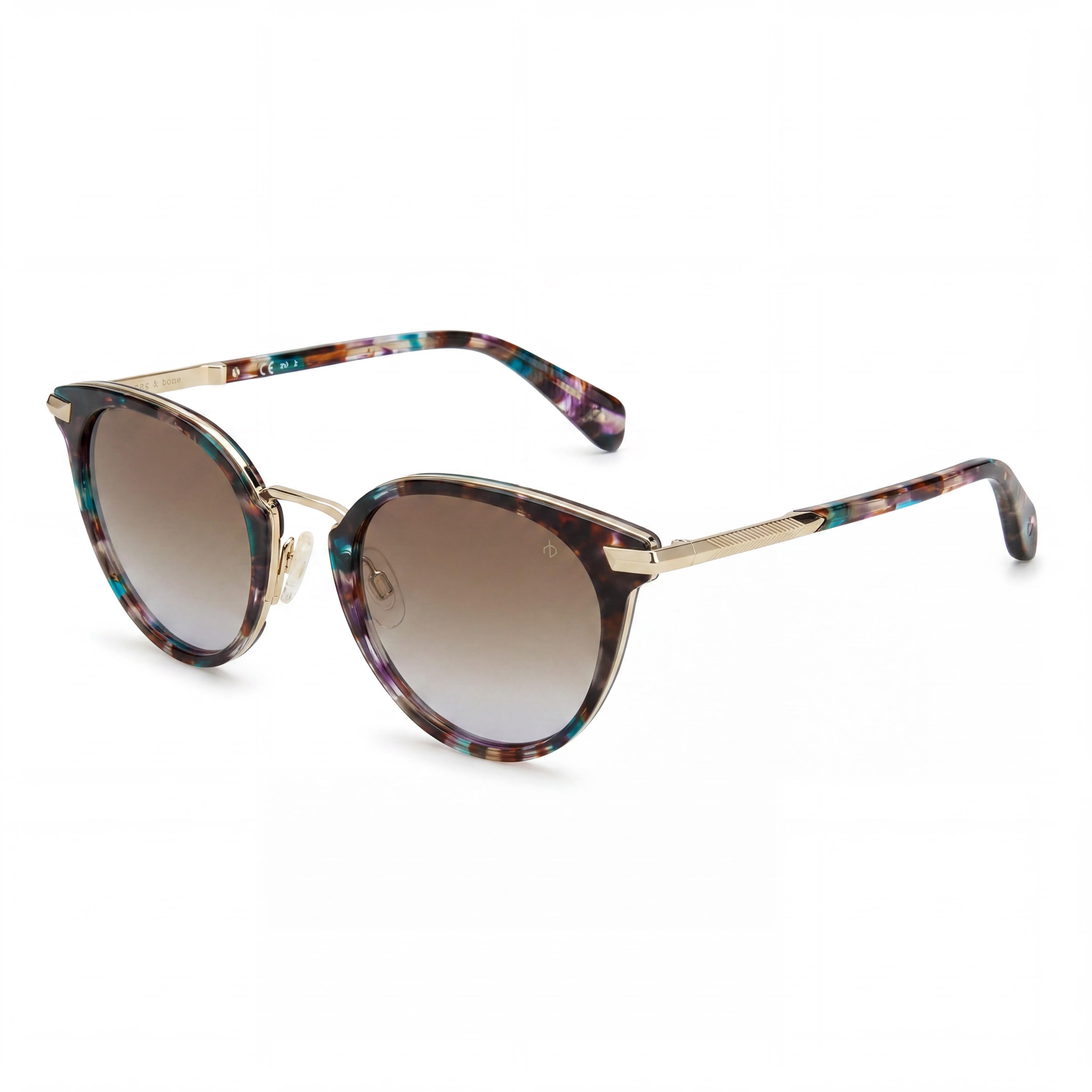 Gafas de sol modernas para mujer de Rag & Bone Havana, de metal multicolor, color marrón violeta, doble tono, protección UV, no polarizadas, 53 mm, Photo 1