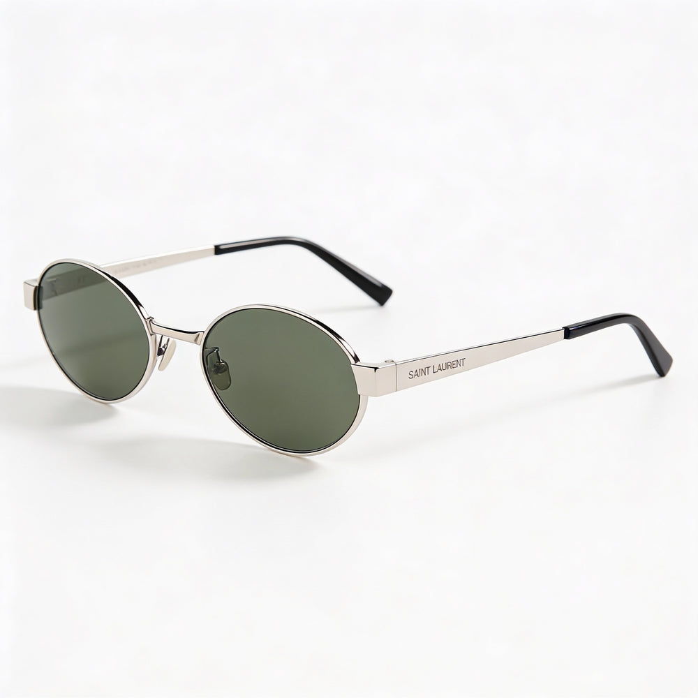 Gafas de sol Saint Laurent Casual para mujer, redondas, no polarizadas, con montura metálica, color gris plateado, de 53 mm