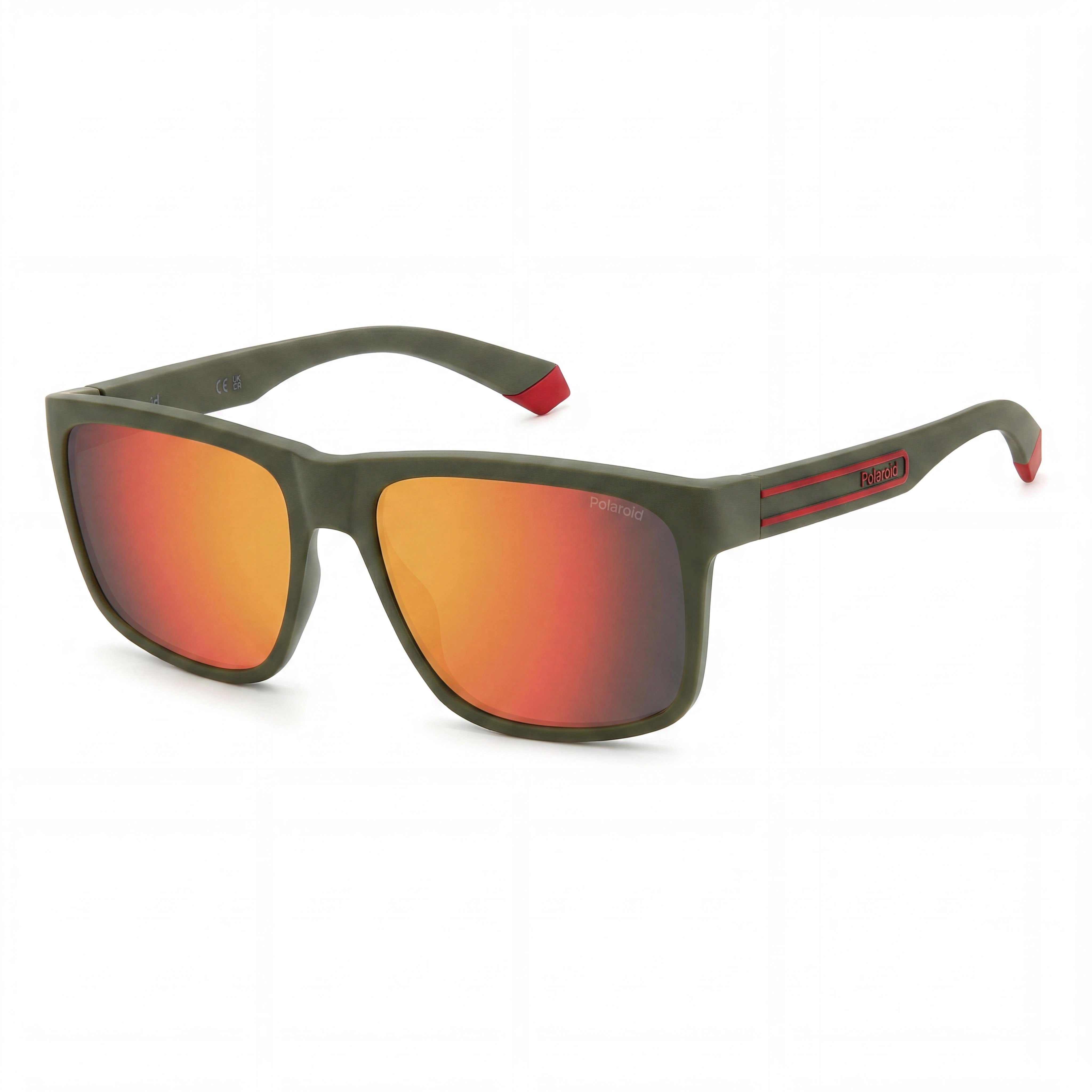 Polaroid Eyewear Casual Men's Polycarbonate Polarized Sunglasses Military Green Red Frame Red Multilayer Lenses 57mm, Photo 1