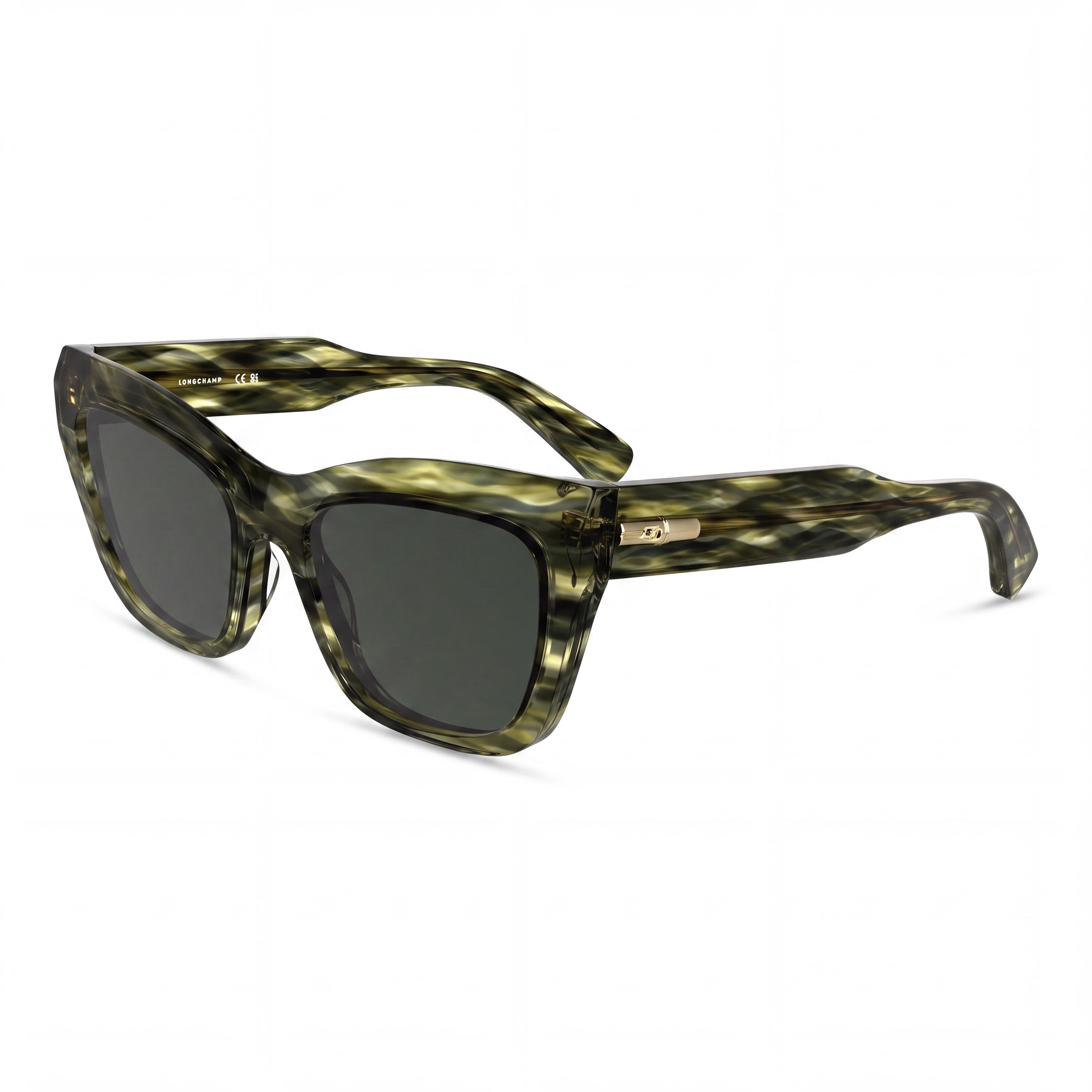 Longchamp Casual Women's Acetate Sunglasses, striped green frame, Grey Non-Polarized UV 400 Lenses, 53mm, Photo 1