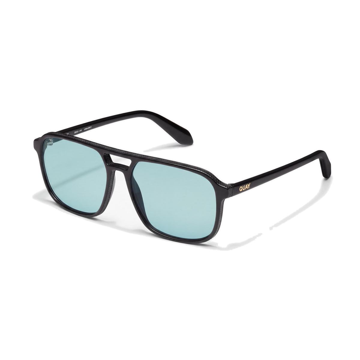 Quay On the Fly Unisex Plastic Retro Navigator Sunglasses, Black/Aqua Frame, Aqua Non-Polarized Lenses 57mm, Photo 1