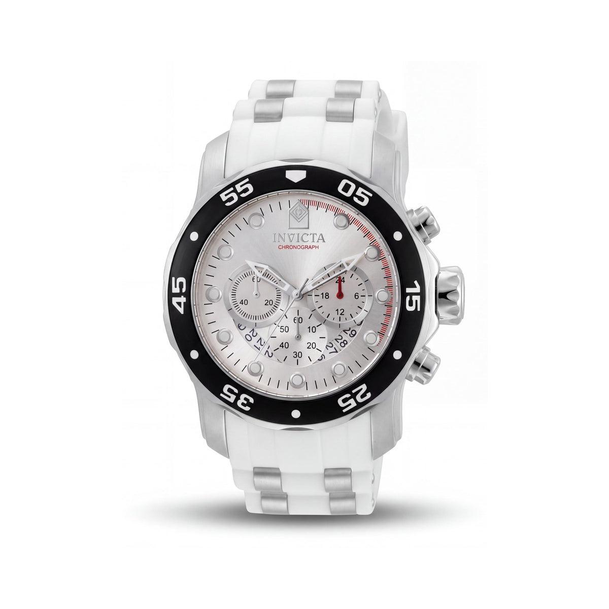 Invicta Men's Pro Diver Quartz Chronograph Watch, Stainless Steel Case, White Polyurethane Strap, Silver Dial, Photo 1