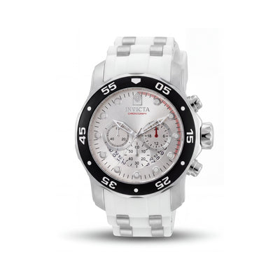 Invicta Men's Pro Diver Quartz Chronograph Watch, Stainless Steel Case, White Polyurethane Strap, Silver Dial