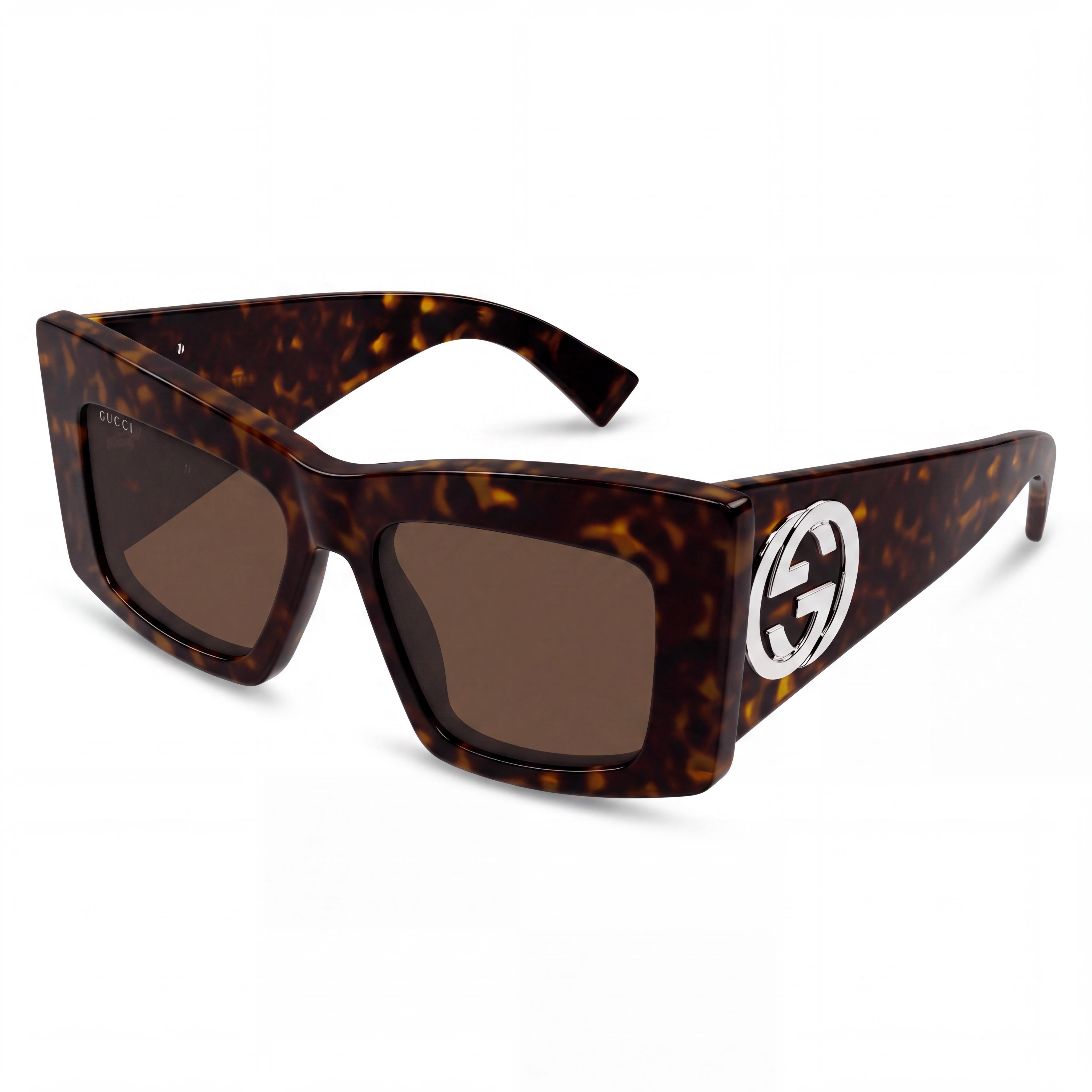 Gucci Classic Unisex Sunglasses with Black Acetate Frame and Brown Plastic Lenses, Oversized Square Style, Size 53-18-145mm, Photo 1