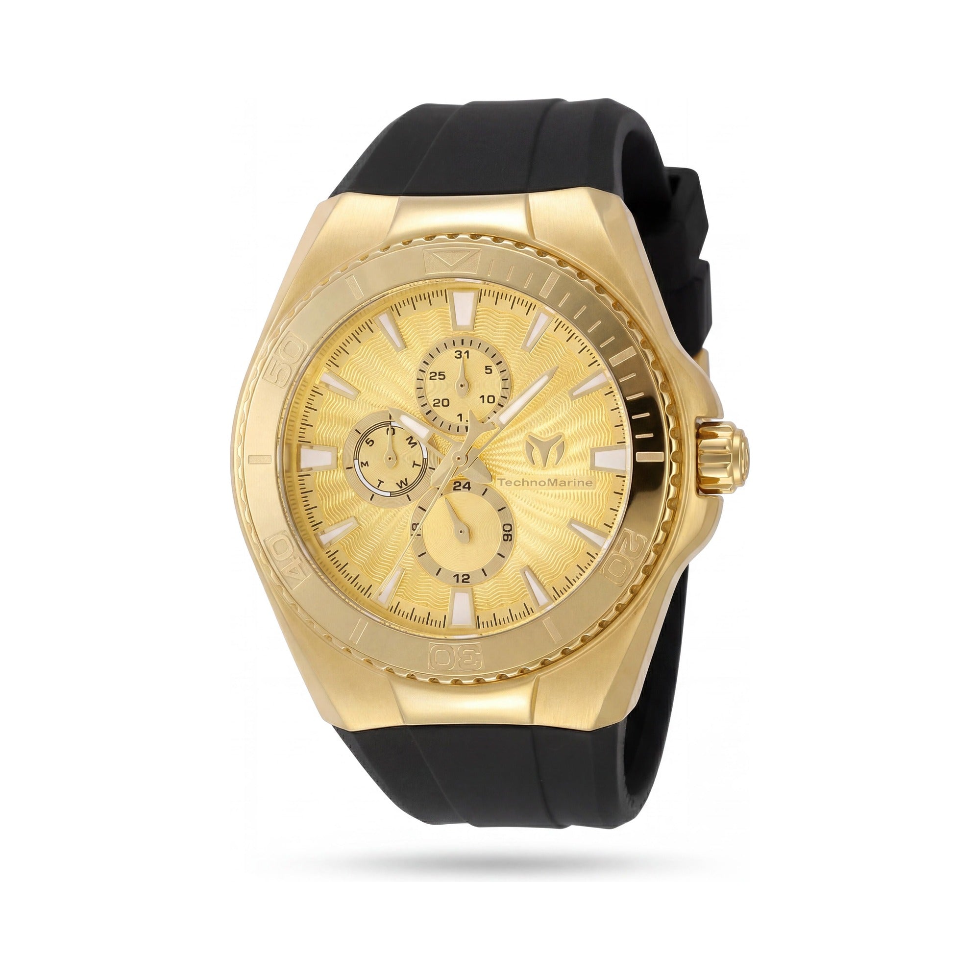 Technomarine Cruise TM-124018 Unisex Reloj de Cuarzo Cronógrafo Esfera Dorada Caja de Acero Inoxidable Correa de Silicona 45mm 10 ATM Resistente al Agua, Photo 1