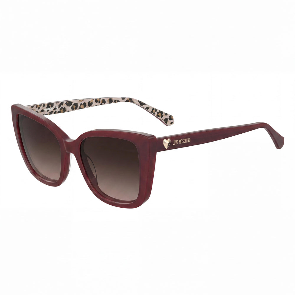 Gafas de Sol Casuales para Mujer Love Moschino con Estampado Rojo de Acetato y Cristales Sombreados Marrones, Protección UV 400, 54-18-140