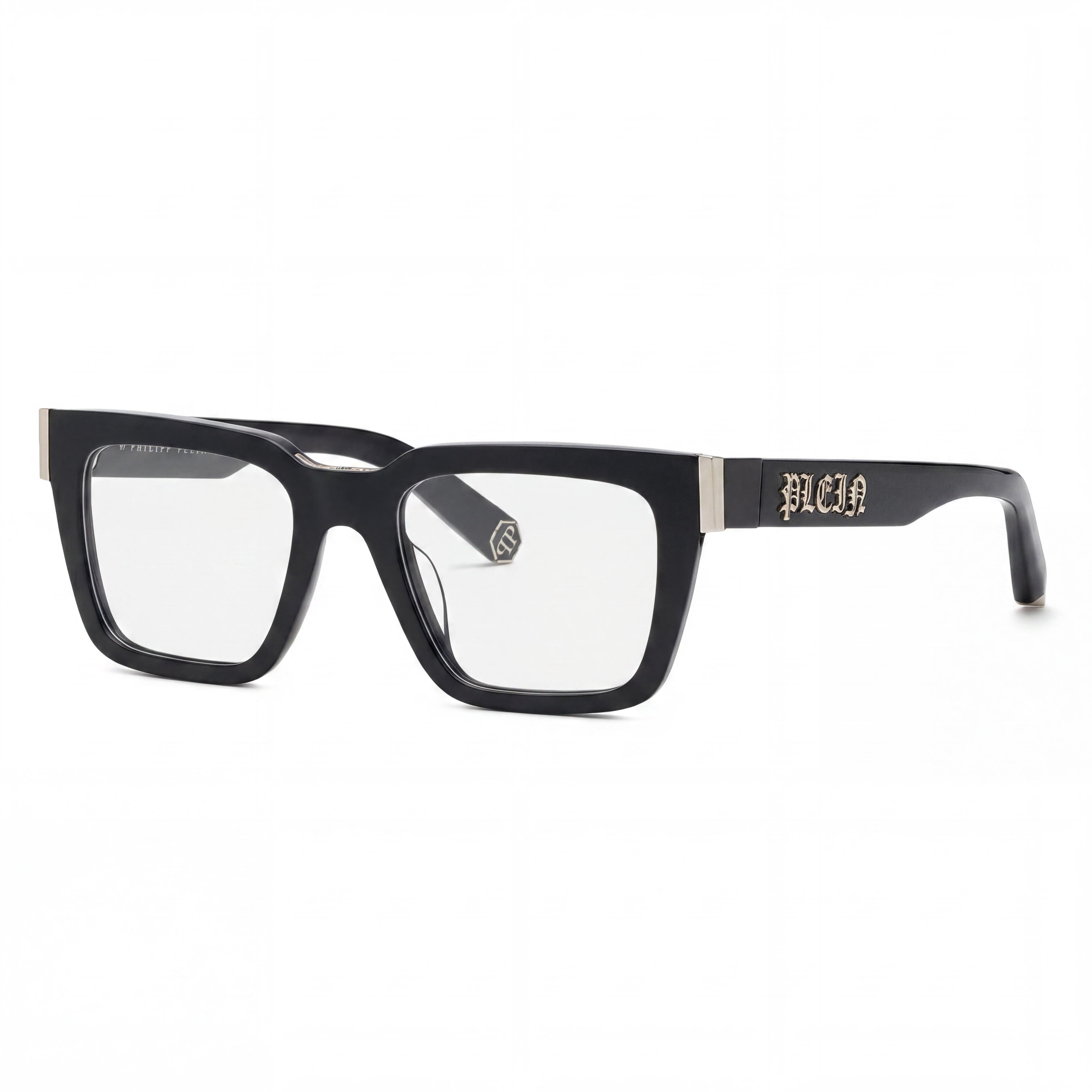 Monturas ópticas Philipp Plein Vpp112m para hombre en negro brillante con lentes transparentes de demostración, aptas para prescripción médica (51-20-145), Photo 1