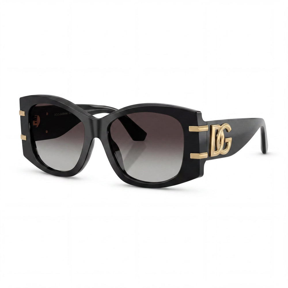 Dolce & Gabbana Women's Rectangular Acetate Sunglasses, 100% UV Protection, Black Frame, Grey Gradient Lenses 54mm