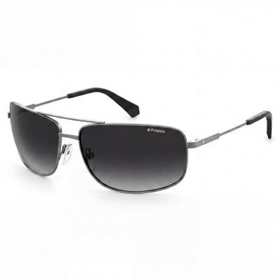 Gafas de sol Polaroid rectangulares polarizadas UV de acero inoxidable para hombre, montura de rutenio semimate, lentes grises, 63-14-130 mm