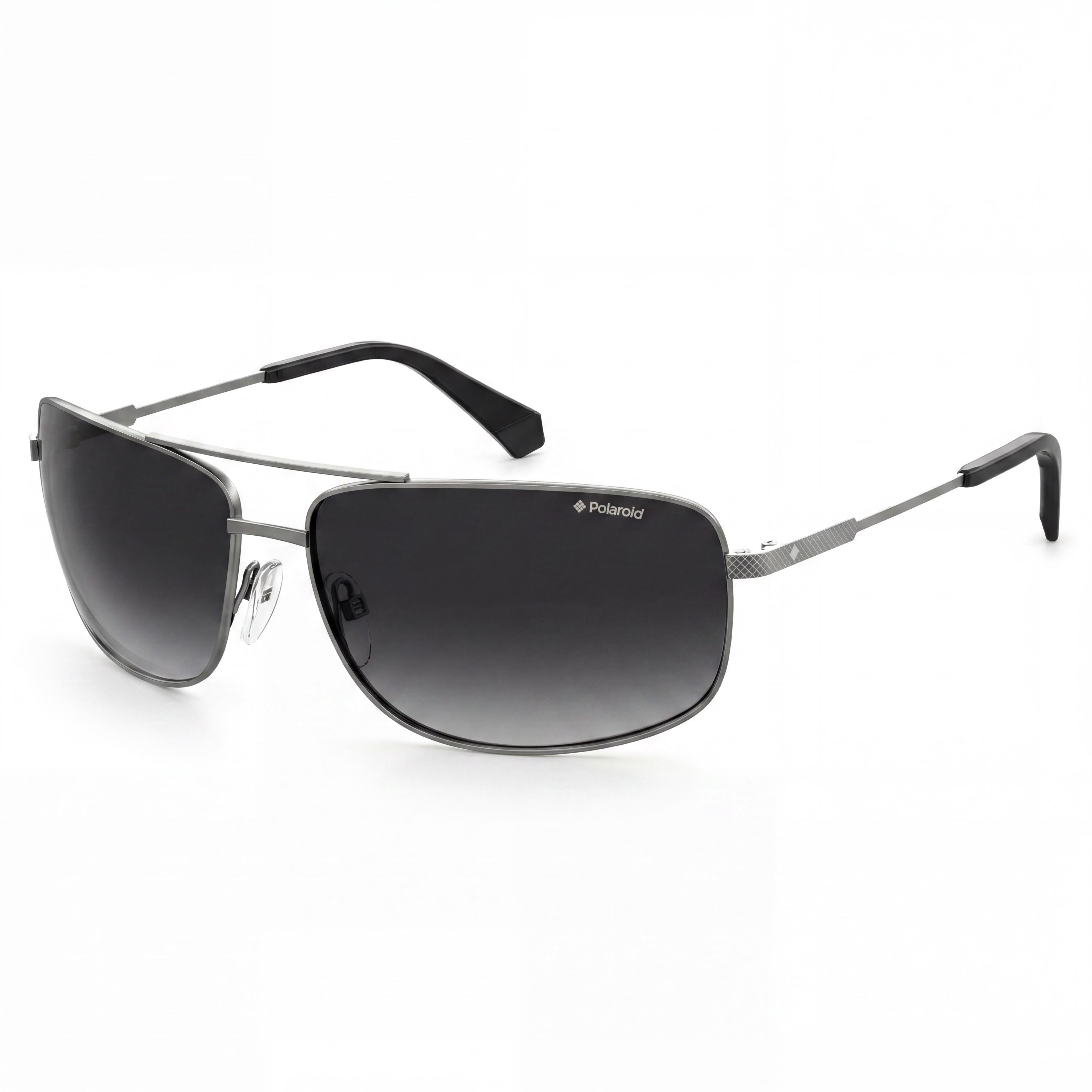 Gafas de sol Polaroid rectangulares polarizadas UV de acero inoxidable para hombre, montura de rutenio semimate, lentes grises, 63-14-130 mm, Photo 1
