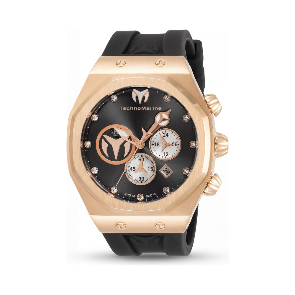 Reloj cronógrafo TechnoMarine Reef TM-520004 de cuarzo para hombre, acero inoxidable negro 45 mm, resistente al agua 20 bar