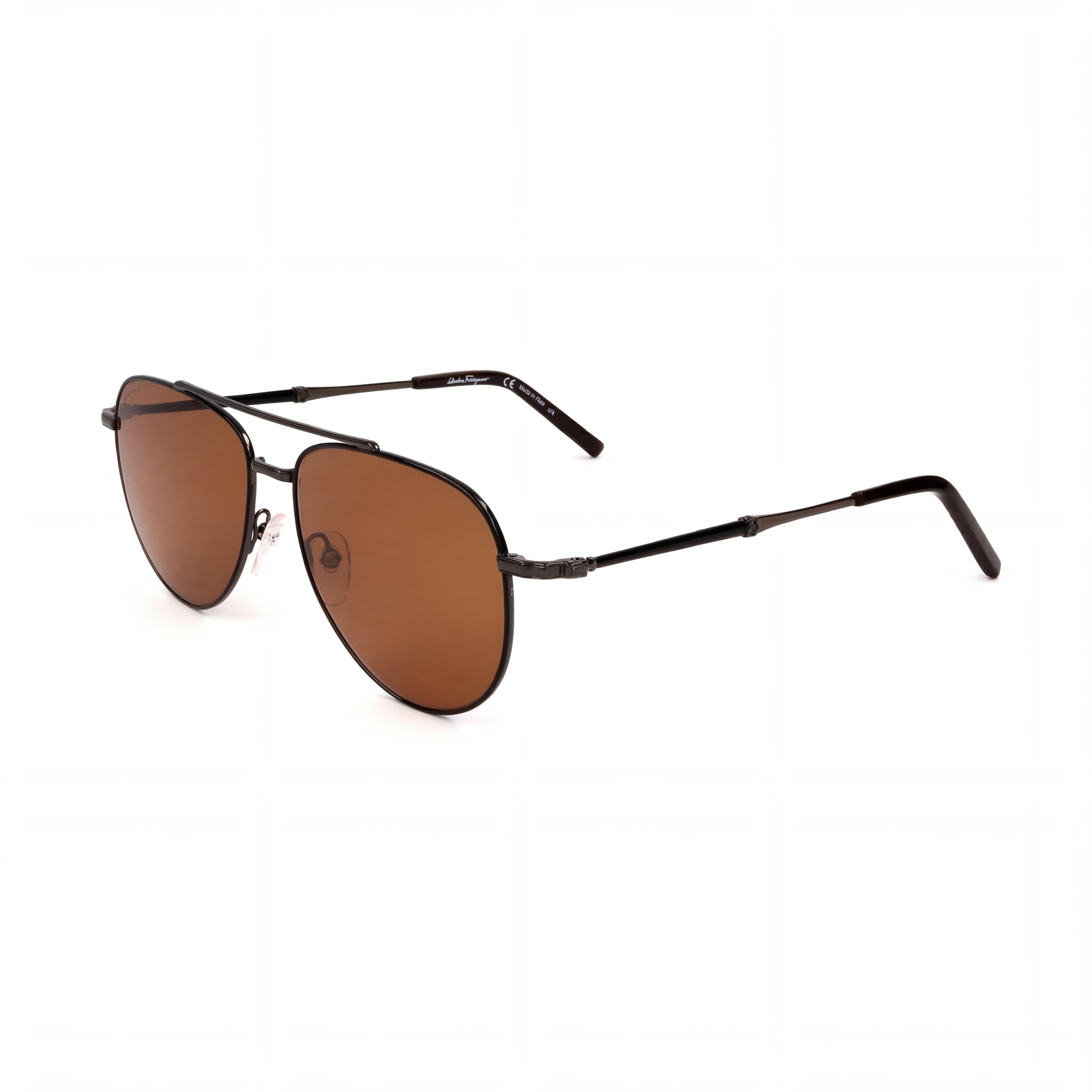 Gafas de sol de aviador metálicas unisex Salvatore Ferragamo SF 226S con lentes de policarbonato, color negro rutenio oscuro, 58 mm, Photo 1