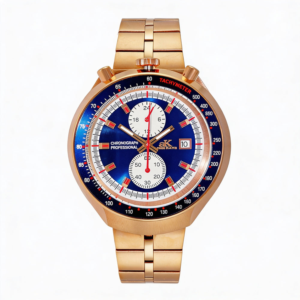 Reloj cronógrafo de pulsera Adee Kaye para hombre con visualización de 24 horas y fecha, movimiento de cuarzo japonés, tono azul rosa, 44 mm
