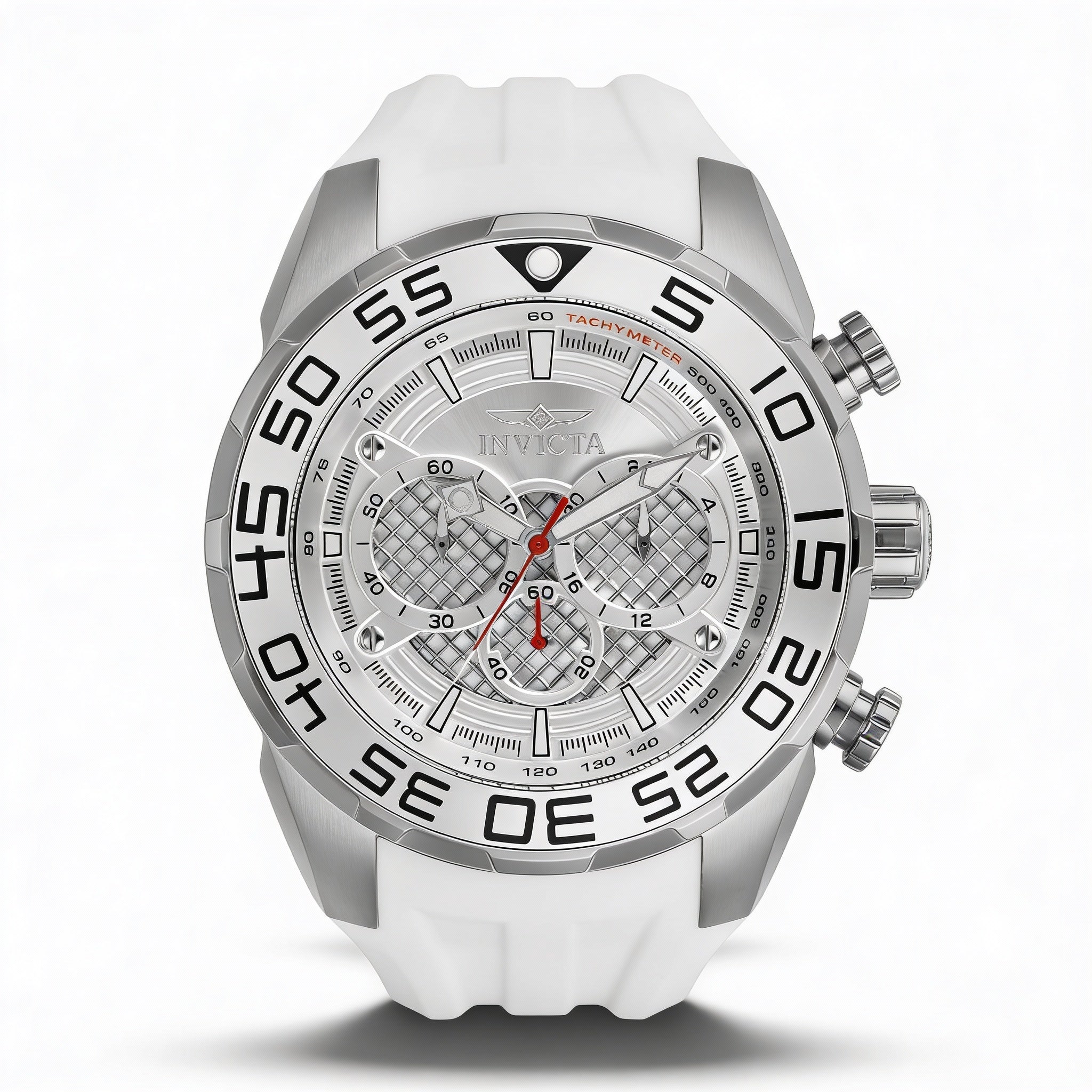 Reloj cronógrafo de cuarzo Invicta Speedway para hombre, de acero inoxidable, 50 mm, esfera plateada, correa de silicona blanca y manecillas luminosas., Photo 1