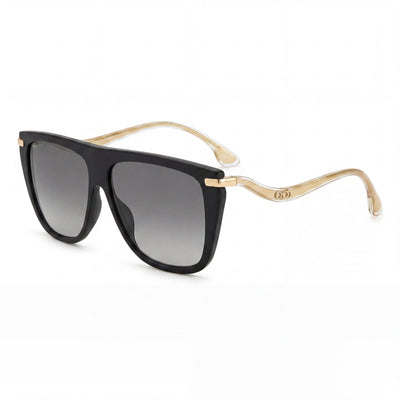 JIMMY CHOO SUVI/S 807/FQ Gafas de sol de acetato negro con forma de ojo de gato para mujer, lentes de espejo gris degradado no polarizadas, protección UV de 58 mm