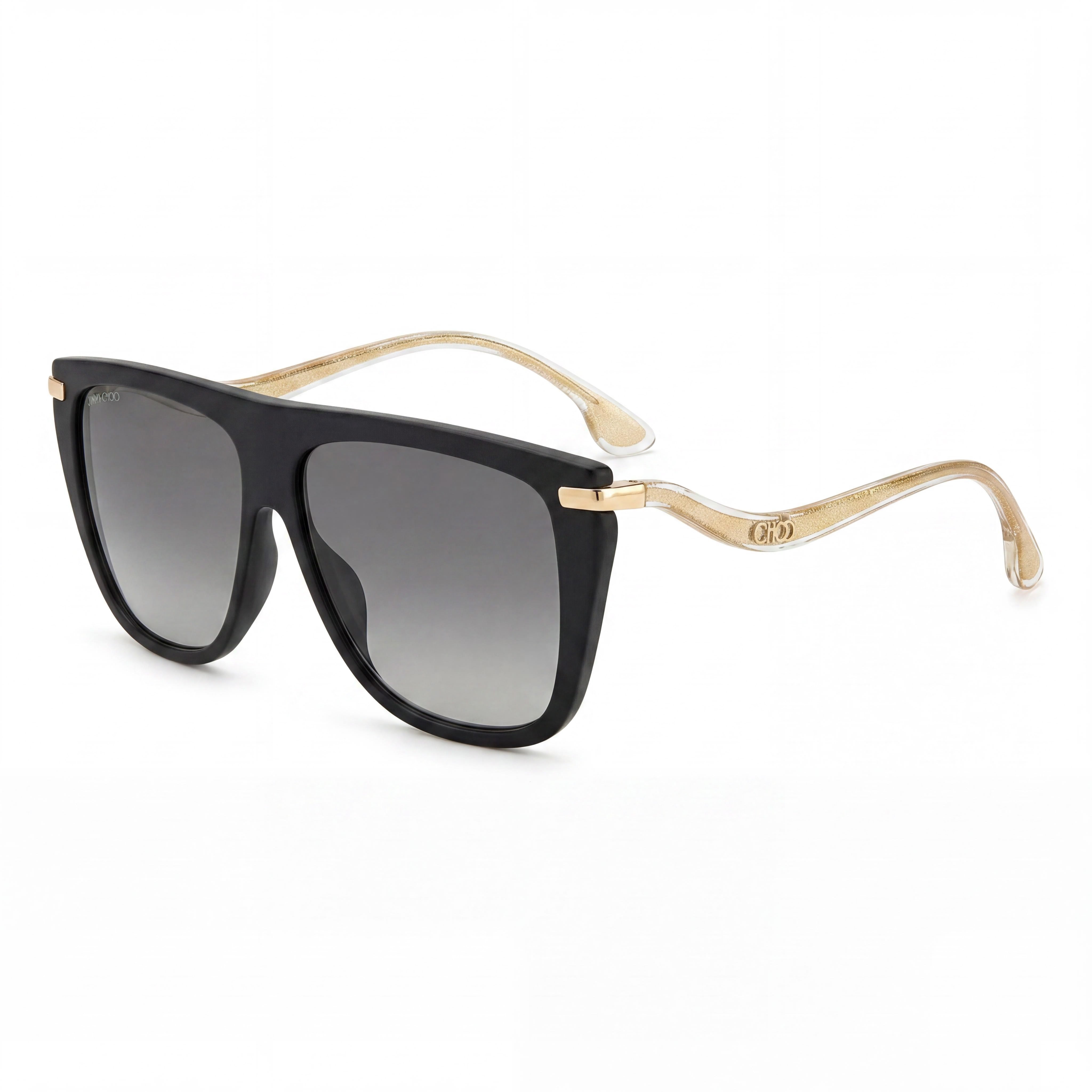 JIMMY CHOO SUVI/S 807/FQ Gafas de sol de acetato negro con forma de ojo de gato para mujer, lentes de espejo gris degradado no polarizadas, protección UV de 58 mm, Photo 1