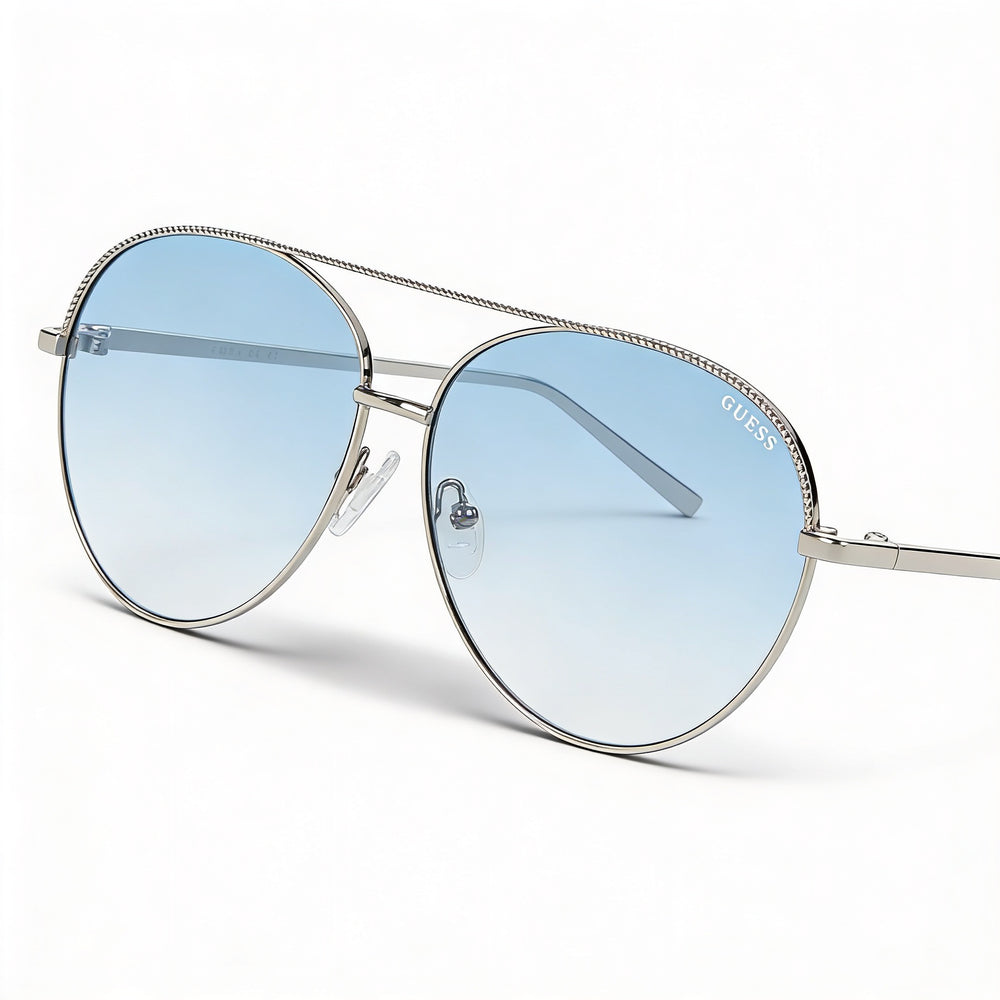 GUESS 63 Mm Gf0391 Women's Shiny Light Nickeltin Gradient Blue Frame Gradient Sunglasses 140mm