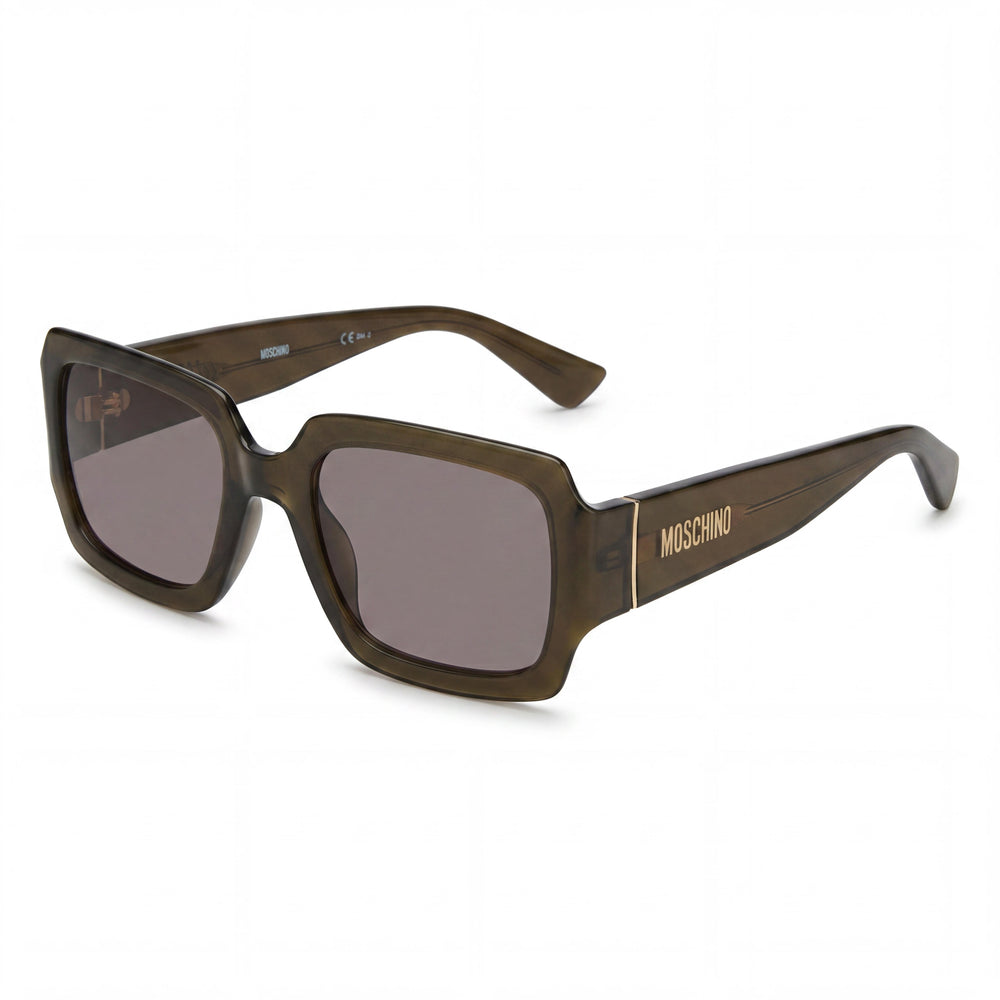 Gafas de sol MOSCHINO Classic Square para mujer con montura de plástico roja, lentes de policarbonato ámbar, protección UV, 50 mm