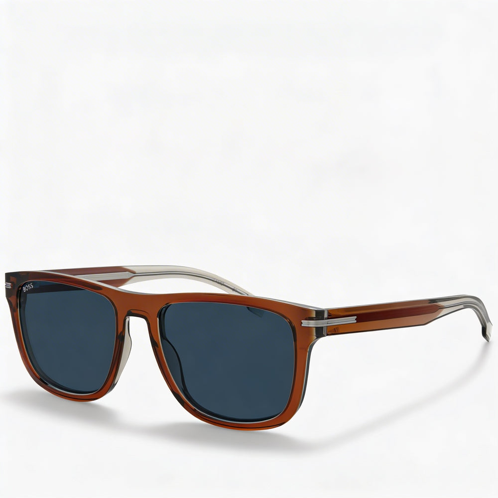 Gafas de sol de acetato ecológico marrón para hombre Hugo Boss Boss 1626/S con lentes azules, protección UV, 55mm