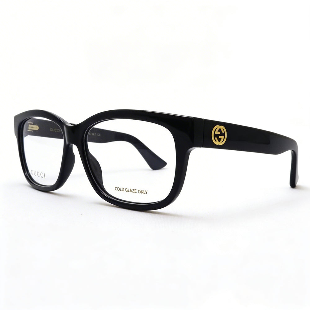 Gucci GG1341O Women's Full Rim Square Plastic Frame Clear Lens Eyeglasses Black Gold-Logo 55mm