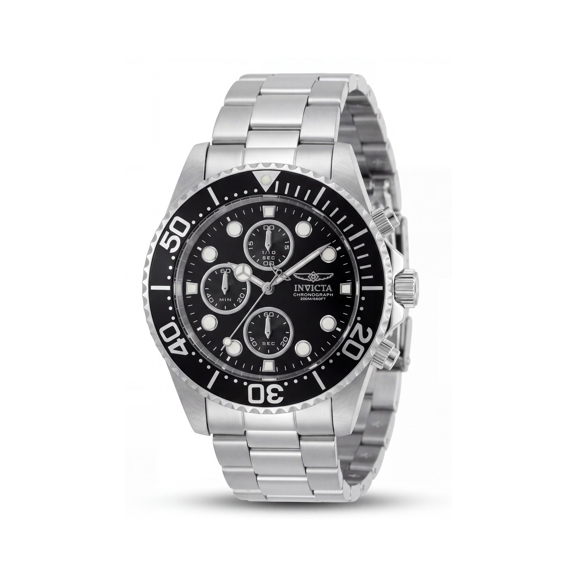 Invicta Brazalete Unisex Acero Inoxidable y Negro Cronógrafo Luminoso Reloj 44mm 200m RM, Photo 1