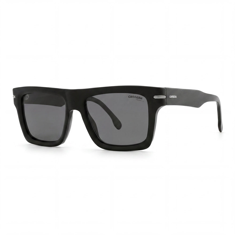 Carrera Classic Unisex Rectangular Sunglasses with Black Plastic Frame and Grey Polarized Lenses 54mm