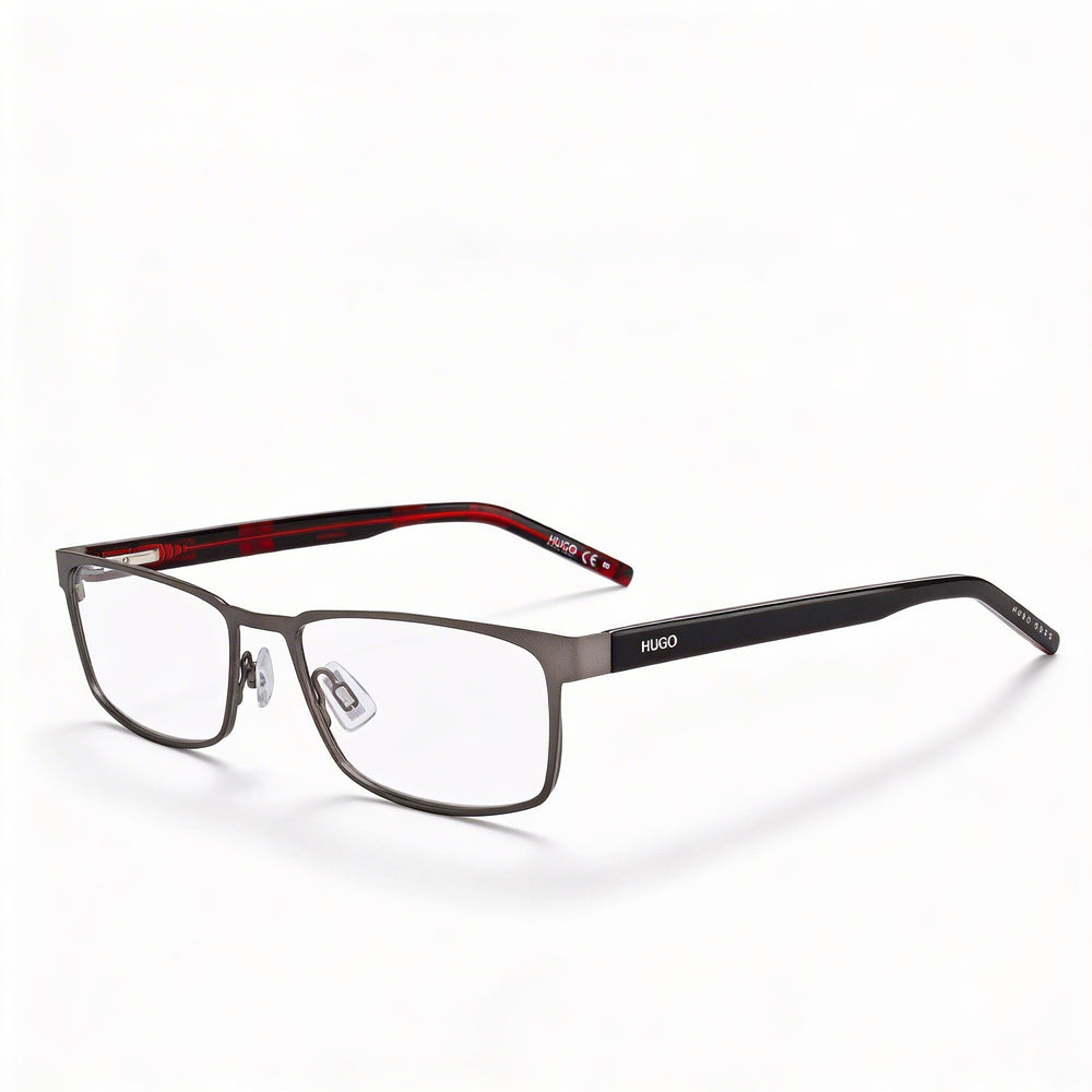HUGO Unisex Rectangular Eyeglasses Matte Dark Ruthenium Stainless Steel 56-18-145