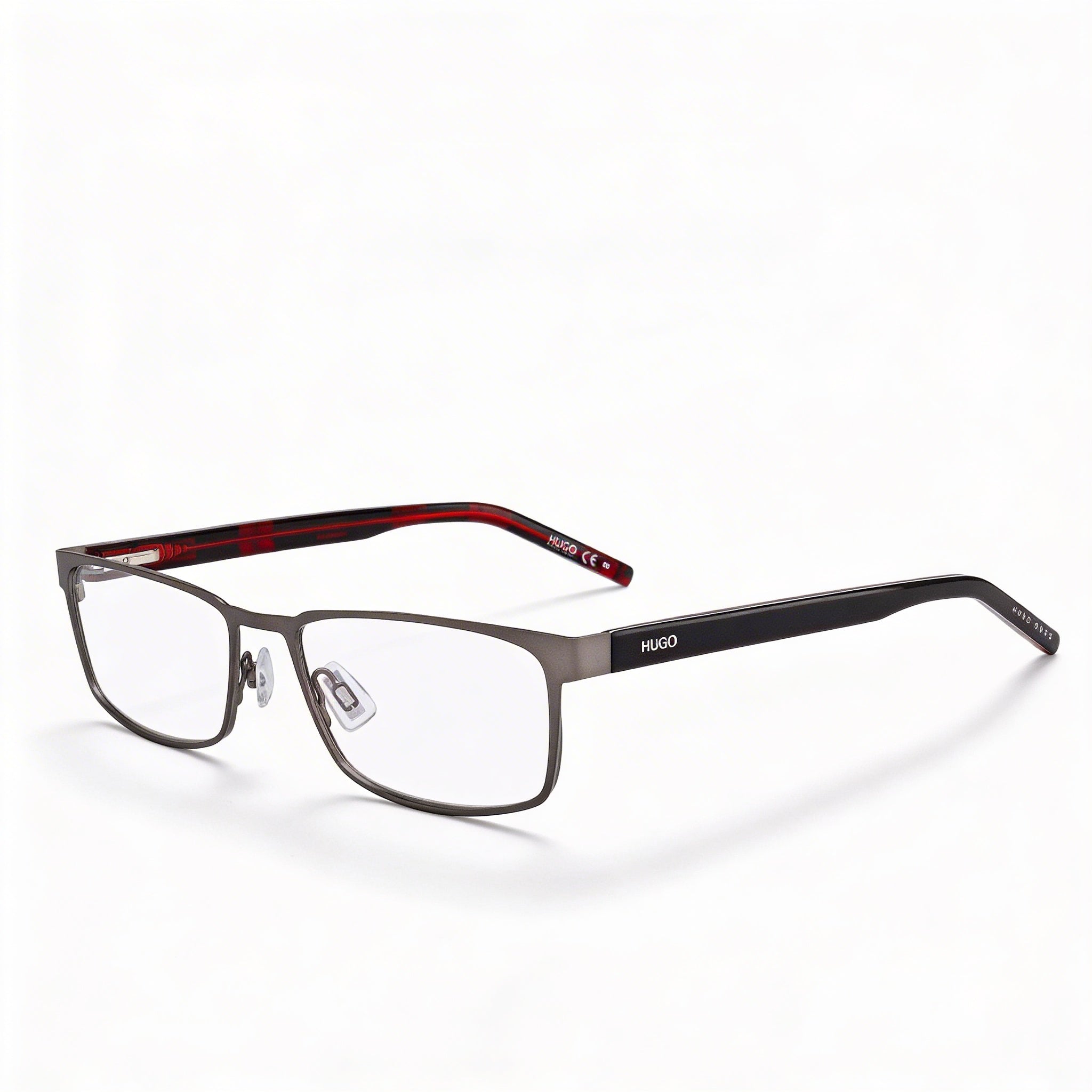 HUGO Unisex Rectangular Eyeglasses Matte Dark Ruthenium Stainless Steel 56-18-145, Photo 1