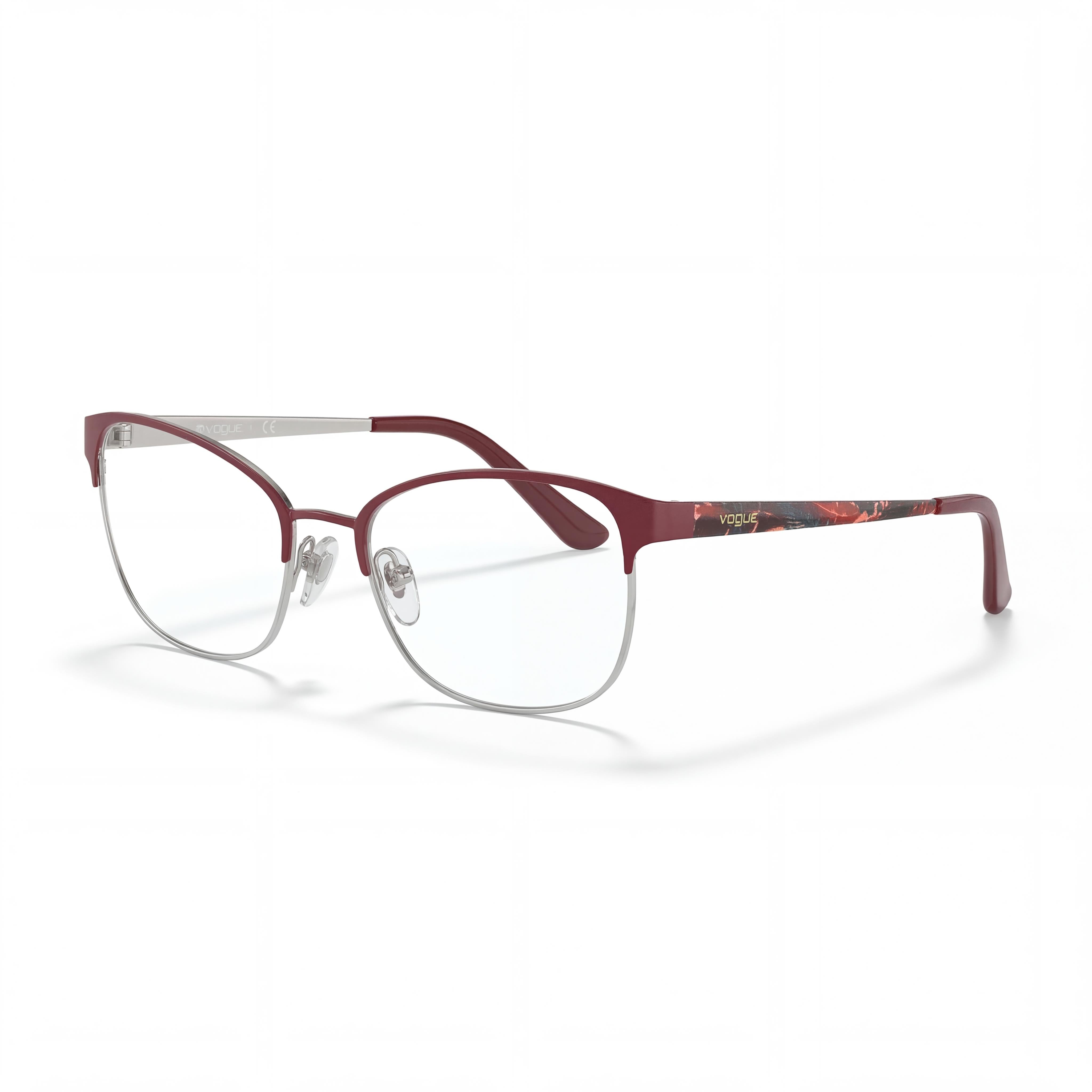 Montura de gafas Vogue Eyewear Vo4072 de metal rectangular para mujer, color rojo oscuro y plateado, ancho de lente: 52 mm, Photo 1