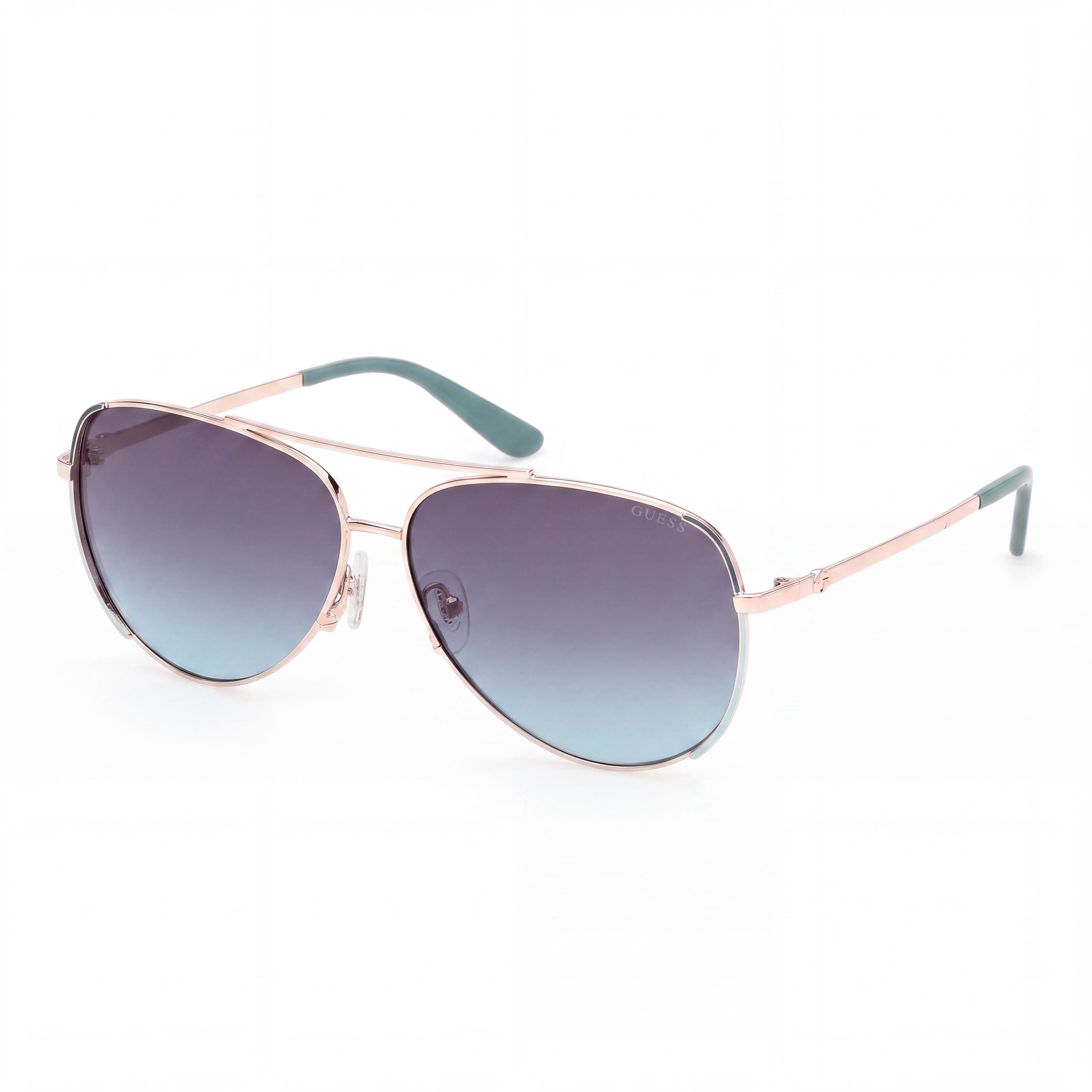 GUESS Women's Aviator Metal Sunglasses Shiny Pale Gold Gradient Blue 58mm, Photo 1