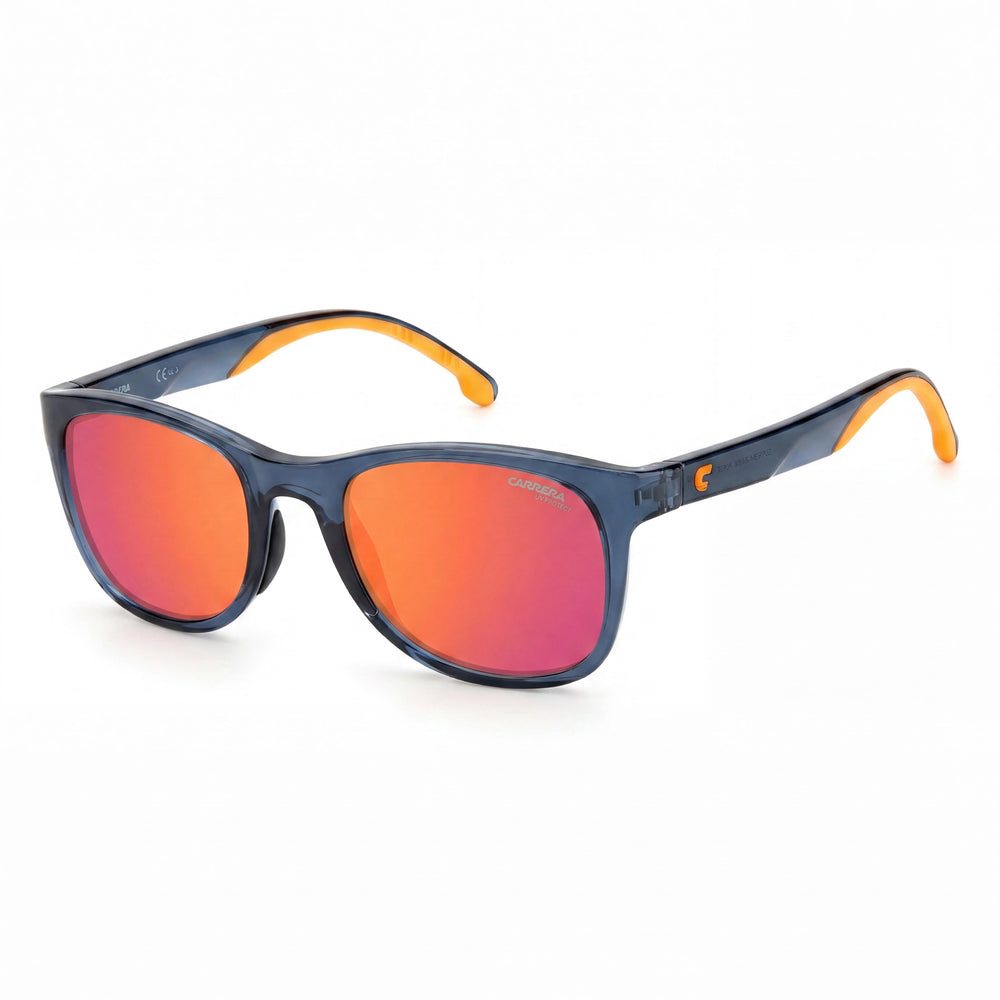Gafas de sol Carrera Race 8054 unisex con montura de plástico azul transparente y lentes azules con protección UV, 52 mm
