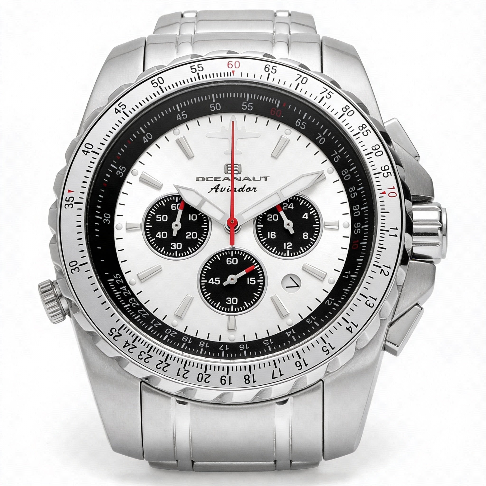 Reloj cronógrafo de cuarzo Oceanaut Aviador Pilot para hombre, plateado, con bisel giratorio y fecha, 45 mm, Photo 1