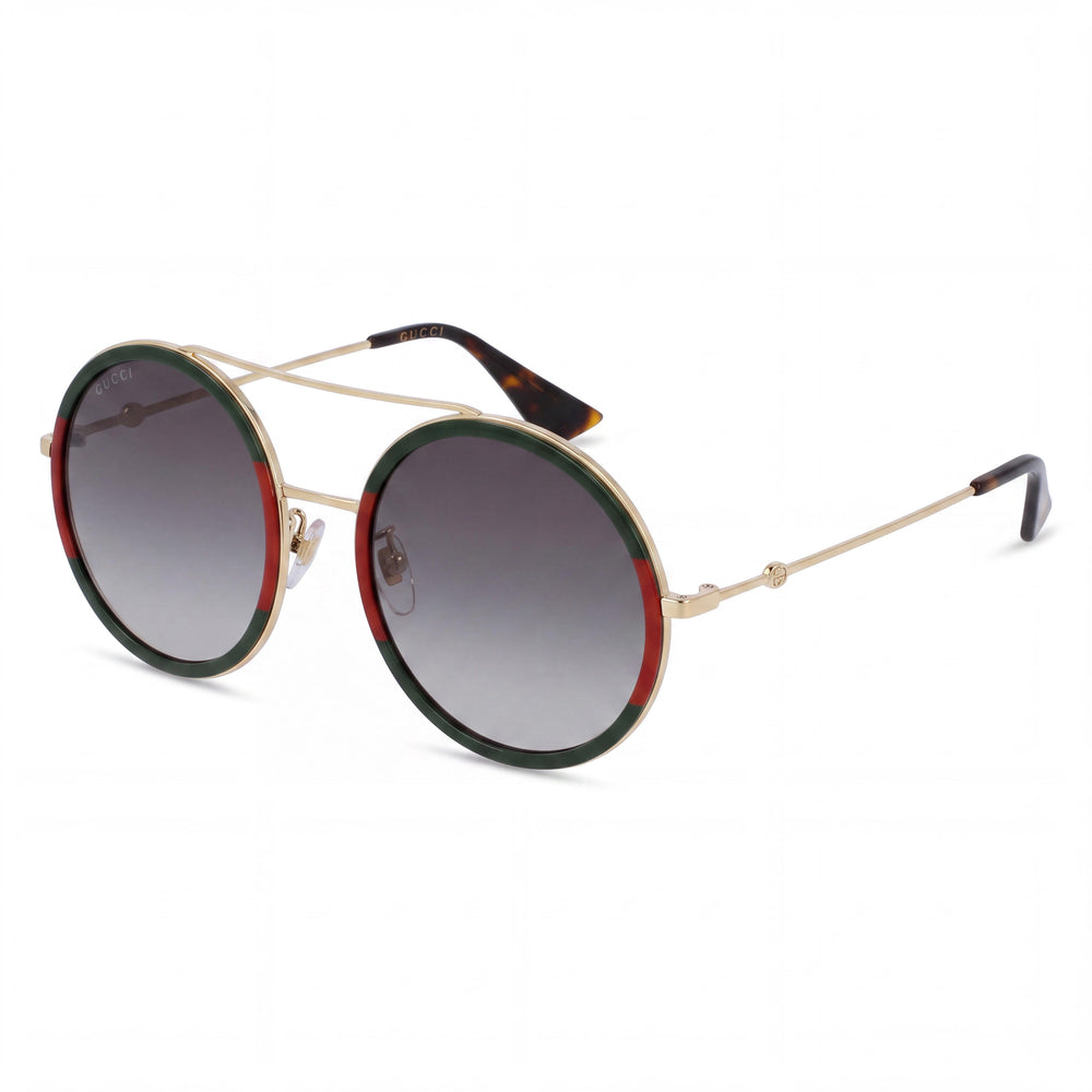 Gucci Gg0061s-003-56 Women's Round Gold Green Plastic & Metal Multi-coloured Lens UV Protection Sunglasses 56mm