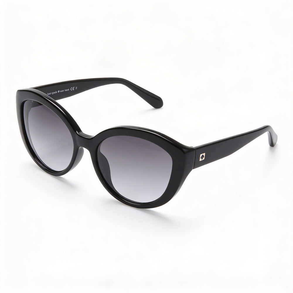 Gafas de sol clásicas Kate Spade New York estilo ojo de gato para mujer con montura y lentes negras, ancho de lente de 55 mm