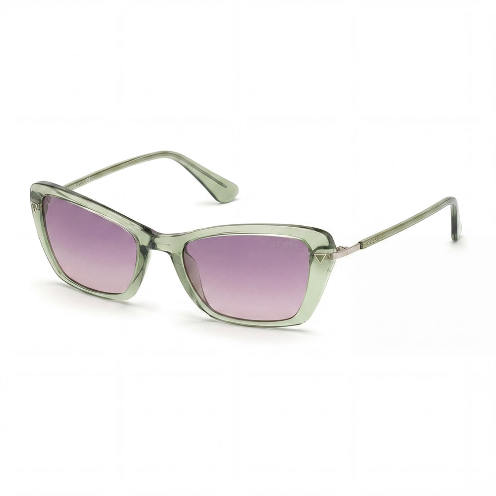 Gafas de sol GUESS para mujer, montura completa de plástico, lentes moradas, protección UV, 135 mm, color verde claro brillante