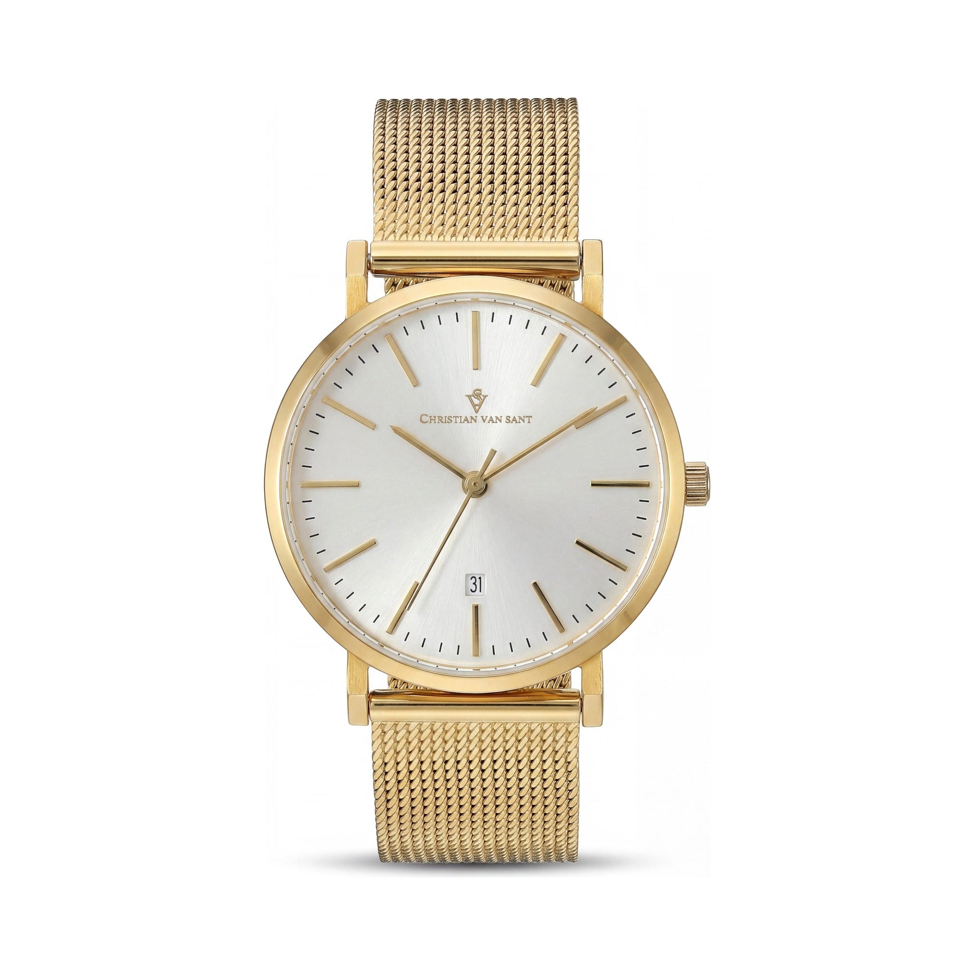 Reloj de cuarzo Christian Van Sant Paradigm para mujer, con esfera plateada, caja y pulsera de acero inoxidable y fecha., Photo 1